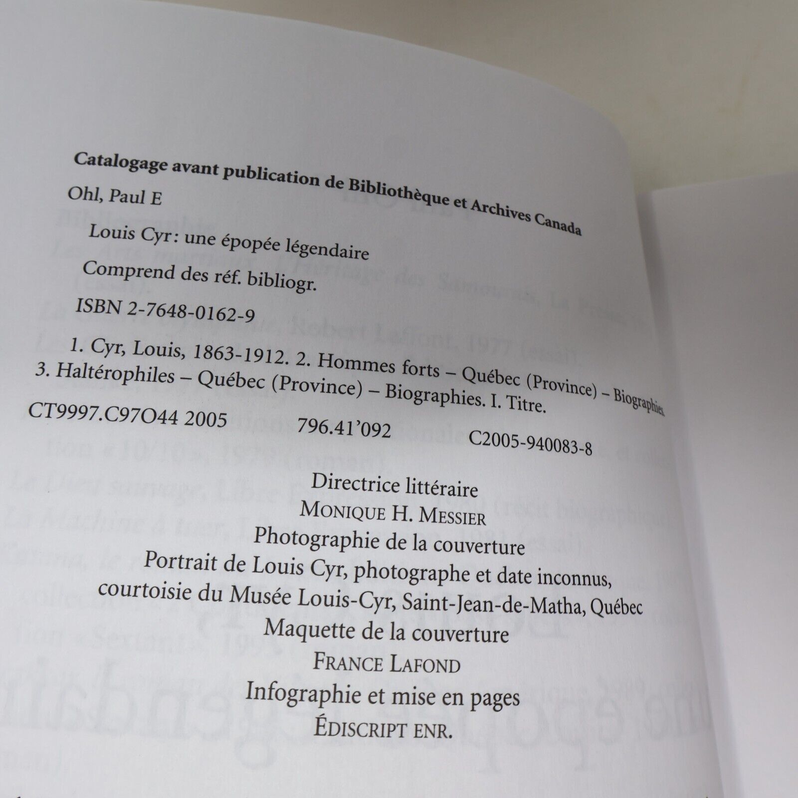 2005 Louis Cyr une Épopée Légendaire Paul Ohl Biographie Québec Libre Expression