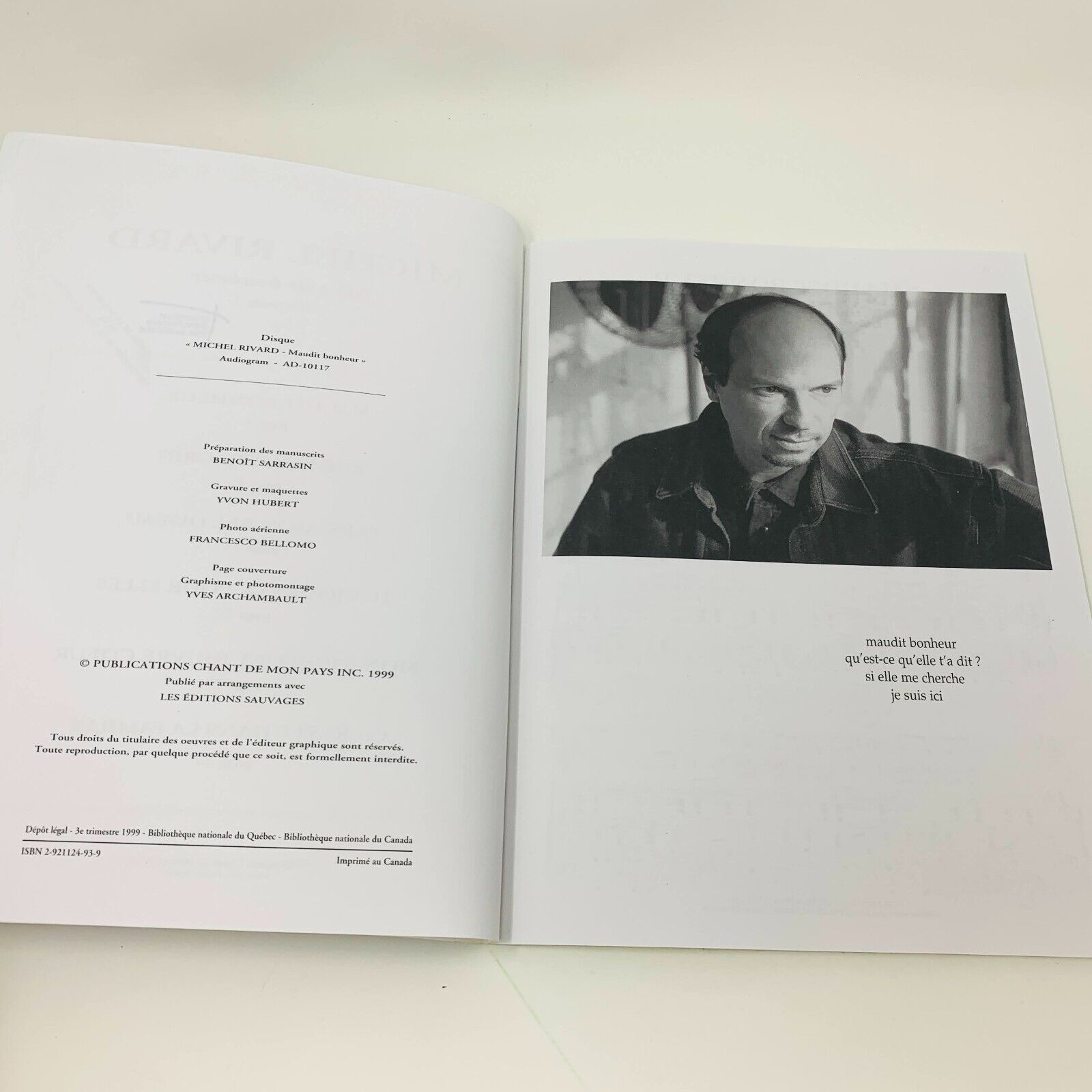 1999 Michel Rivard Maudit Bonheur Extraits Partitions Songbook Québec Français