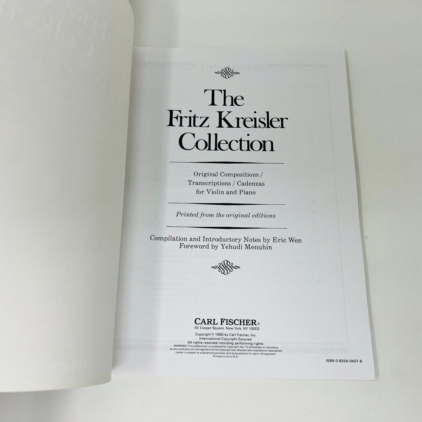 1990 The Fritz Kreisler Collection Songbook Piano/Violin PB Carl Fisher Music