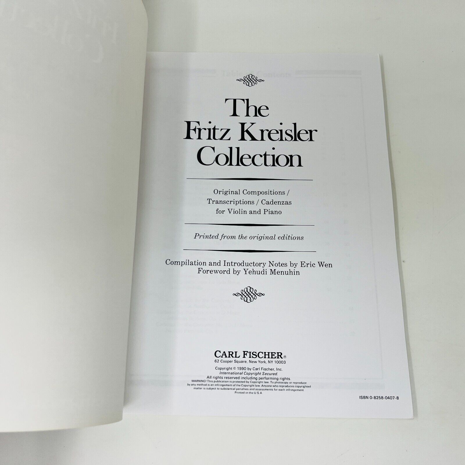 1990 The Fritz Kreisler Collection Songbook Piano/Violin PB Carl Fisher Music