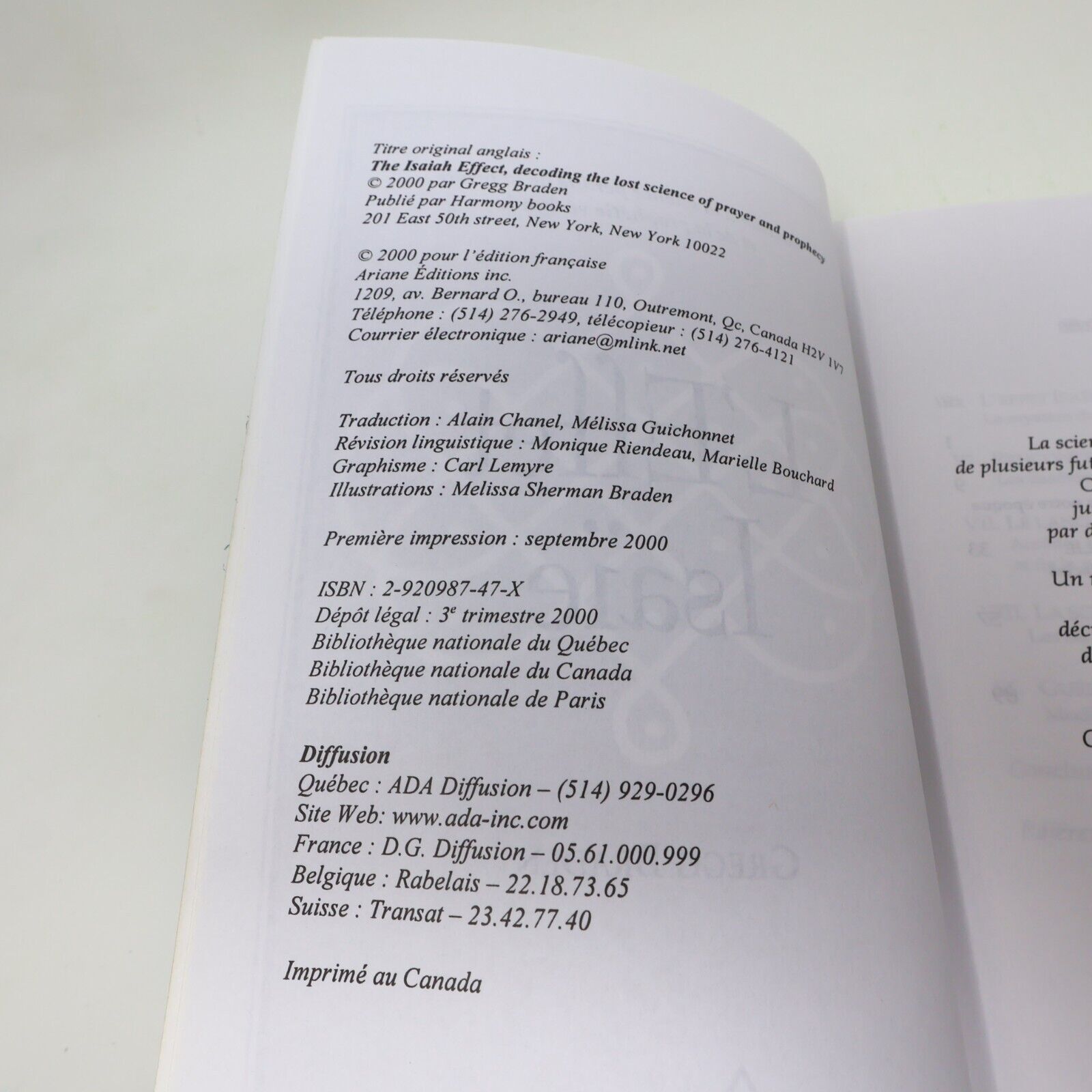 2000 L'Effet Isaïe Gregg Braden Ariane Français Paperback Ésotérisme Livre 2000s