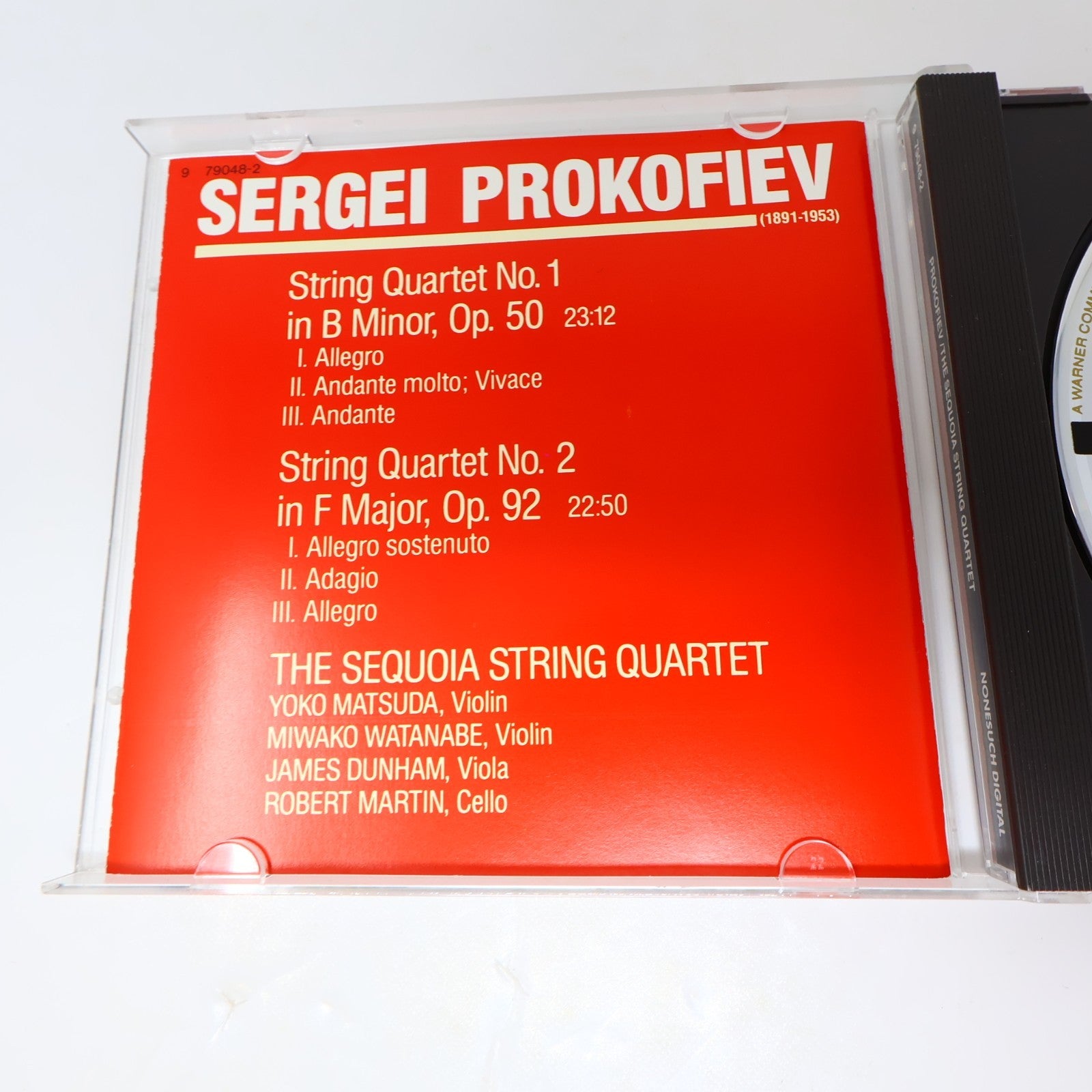 Prokofiev String Quartets CD The Sequoia String Quartet 1983 Nonesuch Classical