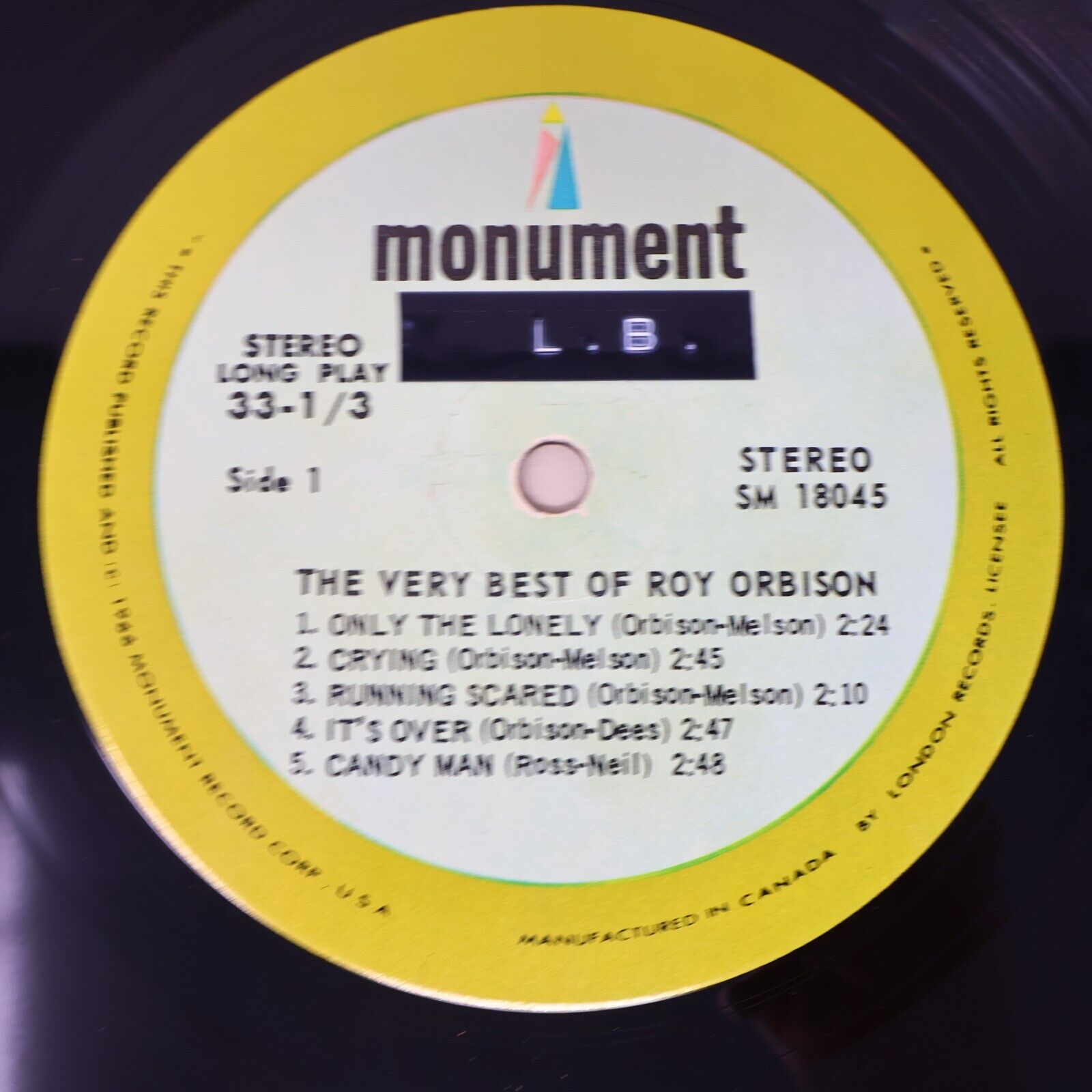The Very Best Of Roy Orbison LP Record Vinyl Monument SM 18045 Canada 1960s