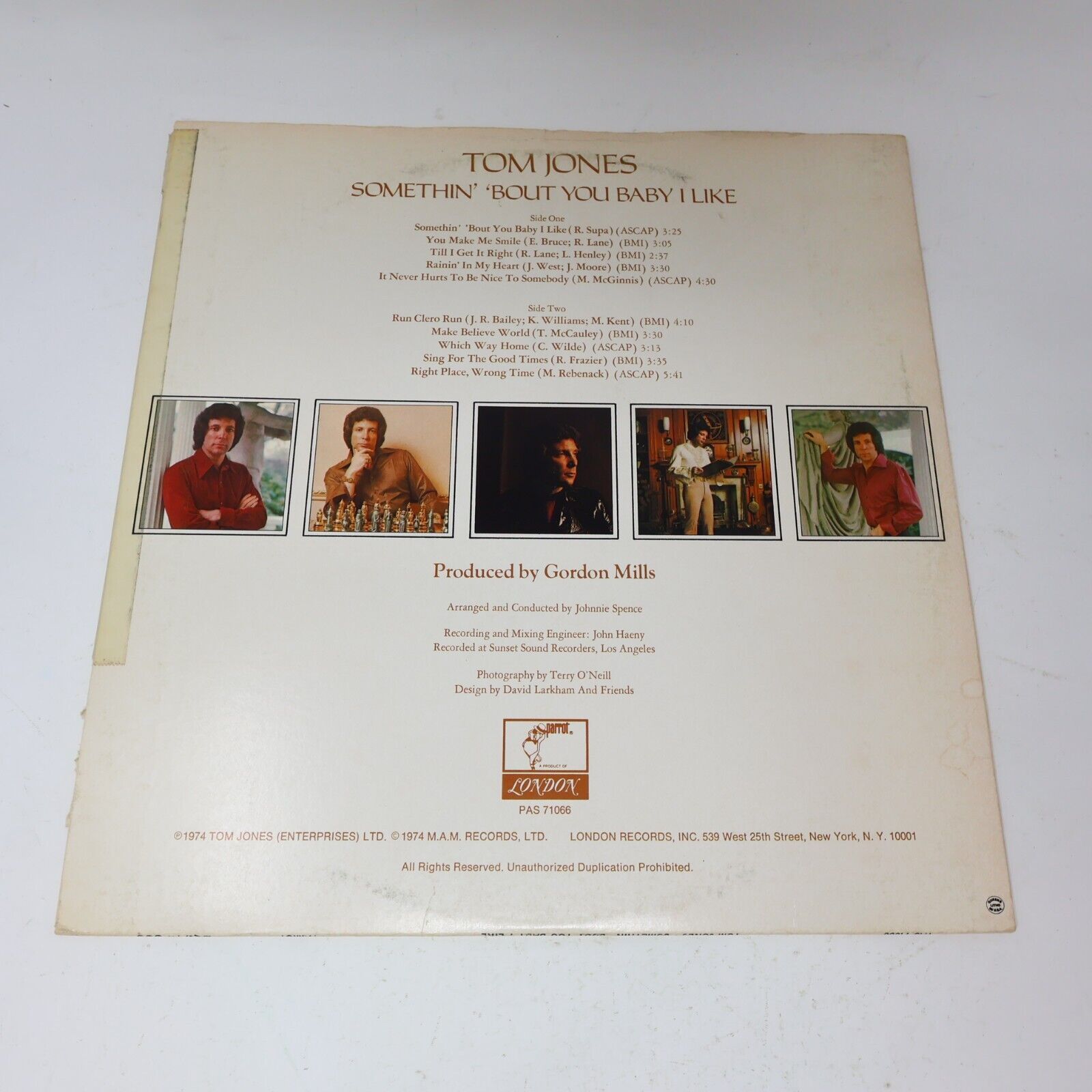 Tom Jones Somethin' 'Bout You Baby I Like LP Record Vinyl 1974 Parrot PAS 71066