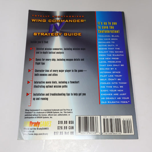 Wing Commander IV #4 Strategy Guide For Ms-Dos Cd-Rom Bradygames 1996 PB Book