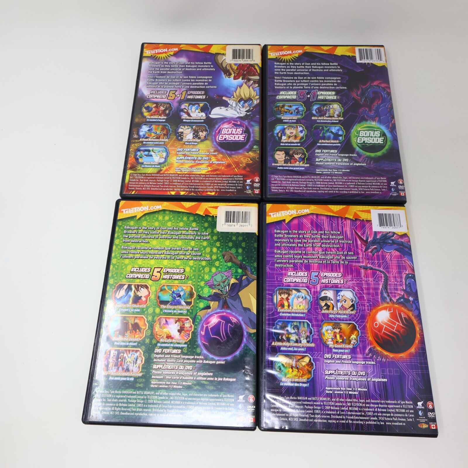 Bakugan Battle Brawlers #1-2-3-4 DVD Lot TeleToon English Français NTSC Tested