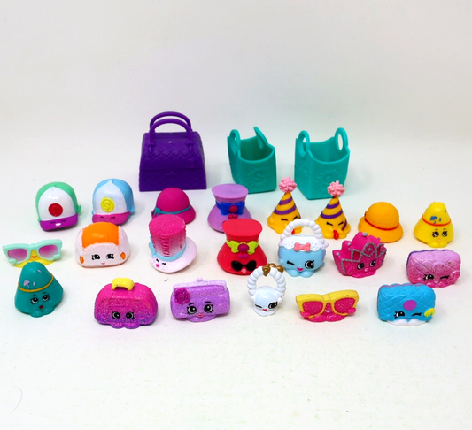 Lot of 21 Shopkins Figures Toys Mixed Sun Glasses Hat Hands Bag Baskets Moose