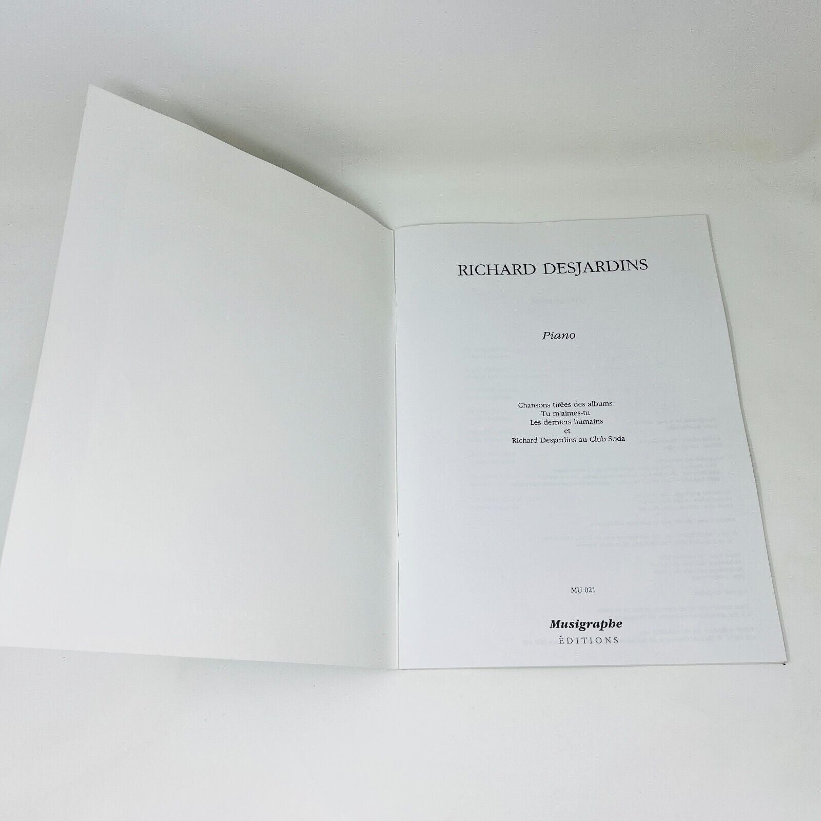 1994 Richard Desjardins Piano Partitions Songbook Musigraphe Tu m'aimes-tu