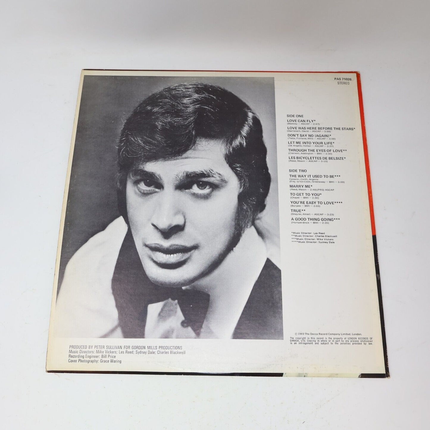 Engelbert Humperdinck Self Titled LP Record Vinyl PAS 71026 Canada Parrot 1969