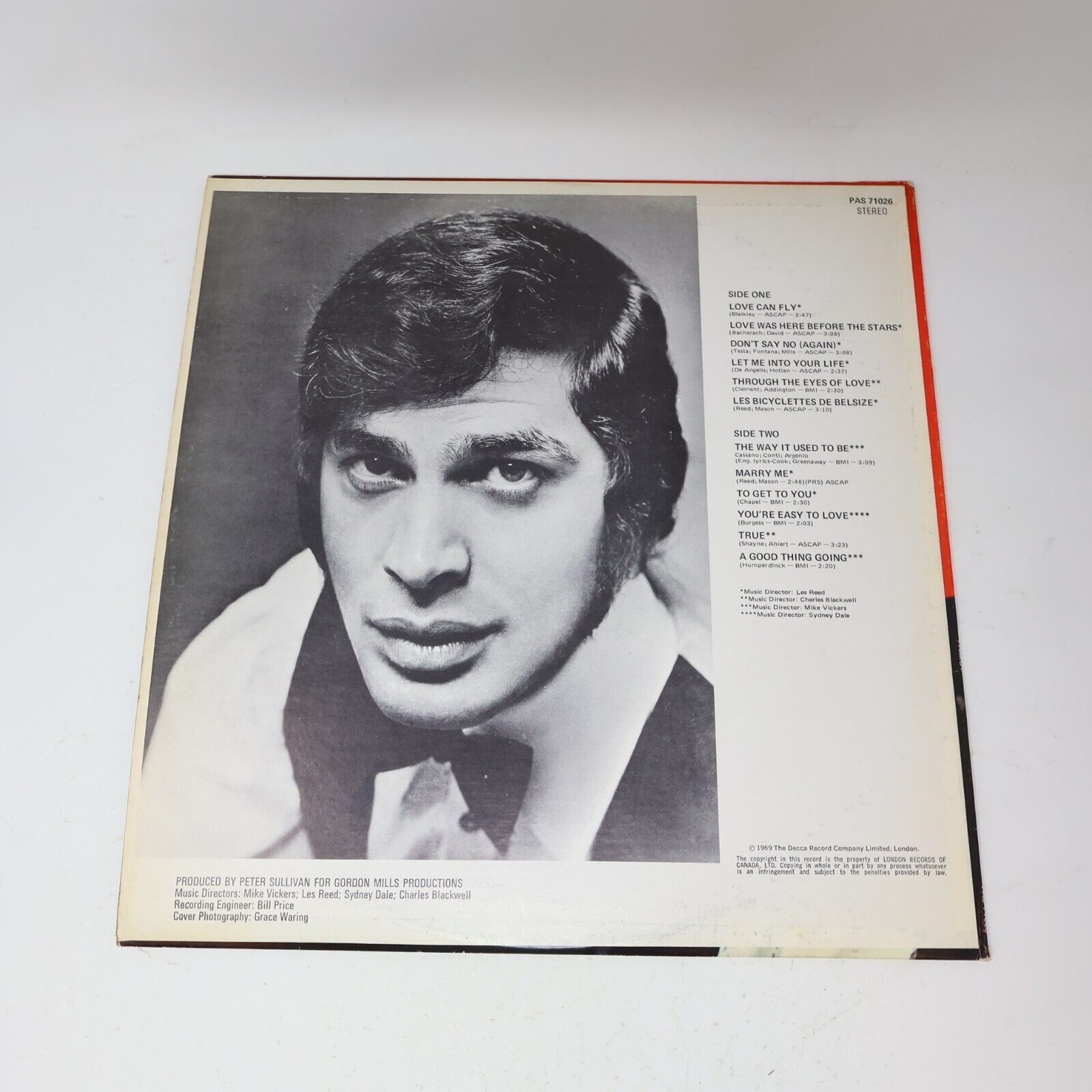 Engelbert Humperdinck Self Titled LP Record Vinyl PAS 71026 Canada Parrot 1969