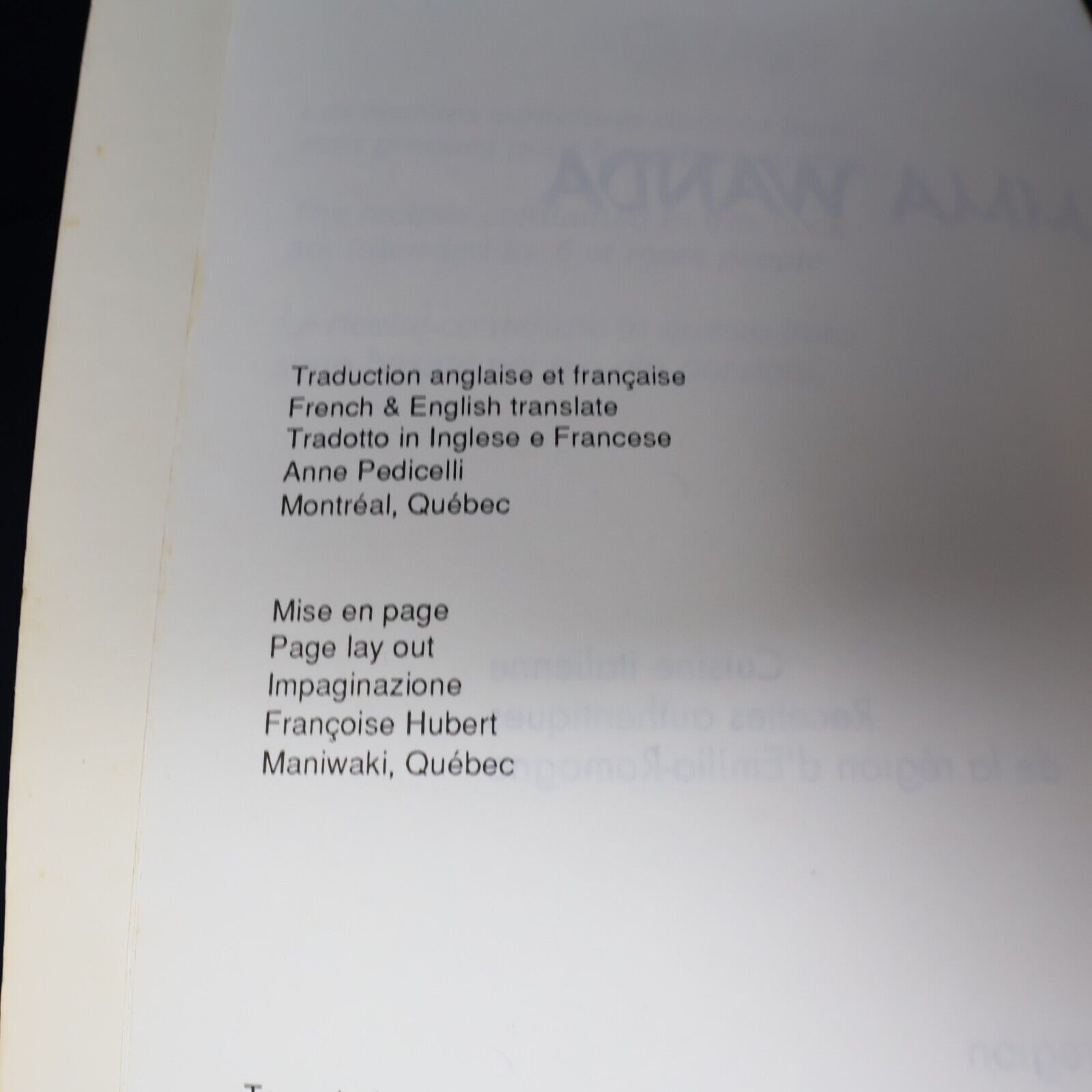 1990 Mamma Wanda Cuisine Italienne Recettes Authentiques de Wanda Calcagni Livre