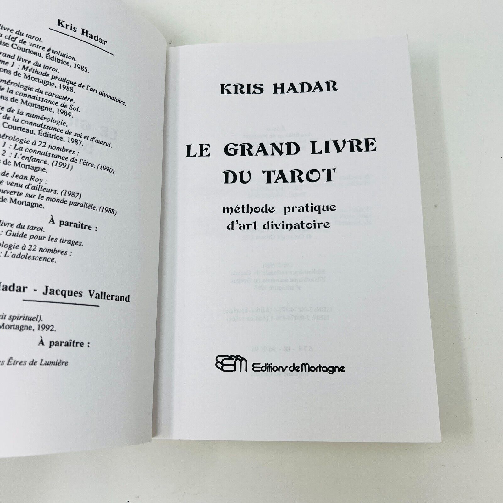 1988 Le Grand Livre du Tarot de Kris Hadar Méthode Art Divinatoire en Français