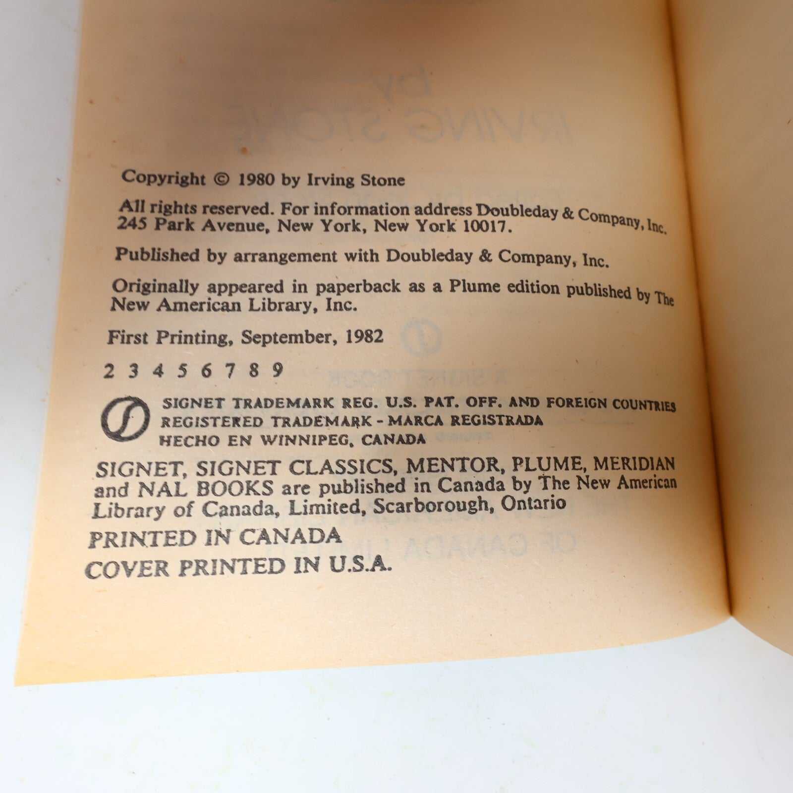 1982 The Origin a Biographical Novel of Charles Darwin Irving Stone Signet Book