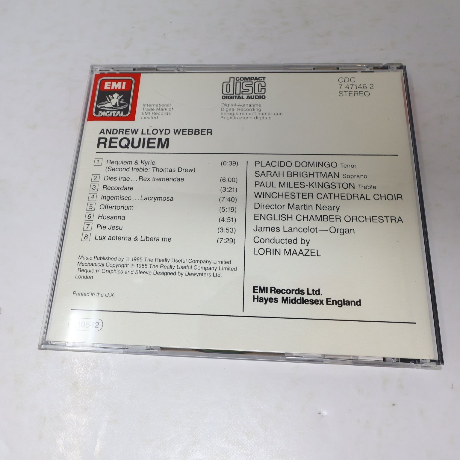 Andrew Lloyd Webber Requiem CD 1985 EMI Classical Lorin Maazel Placido Domingo