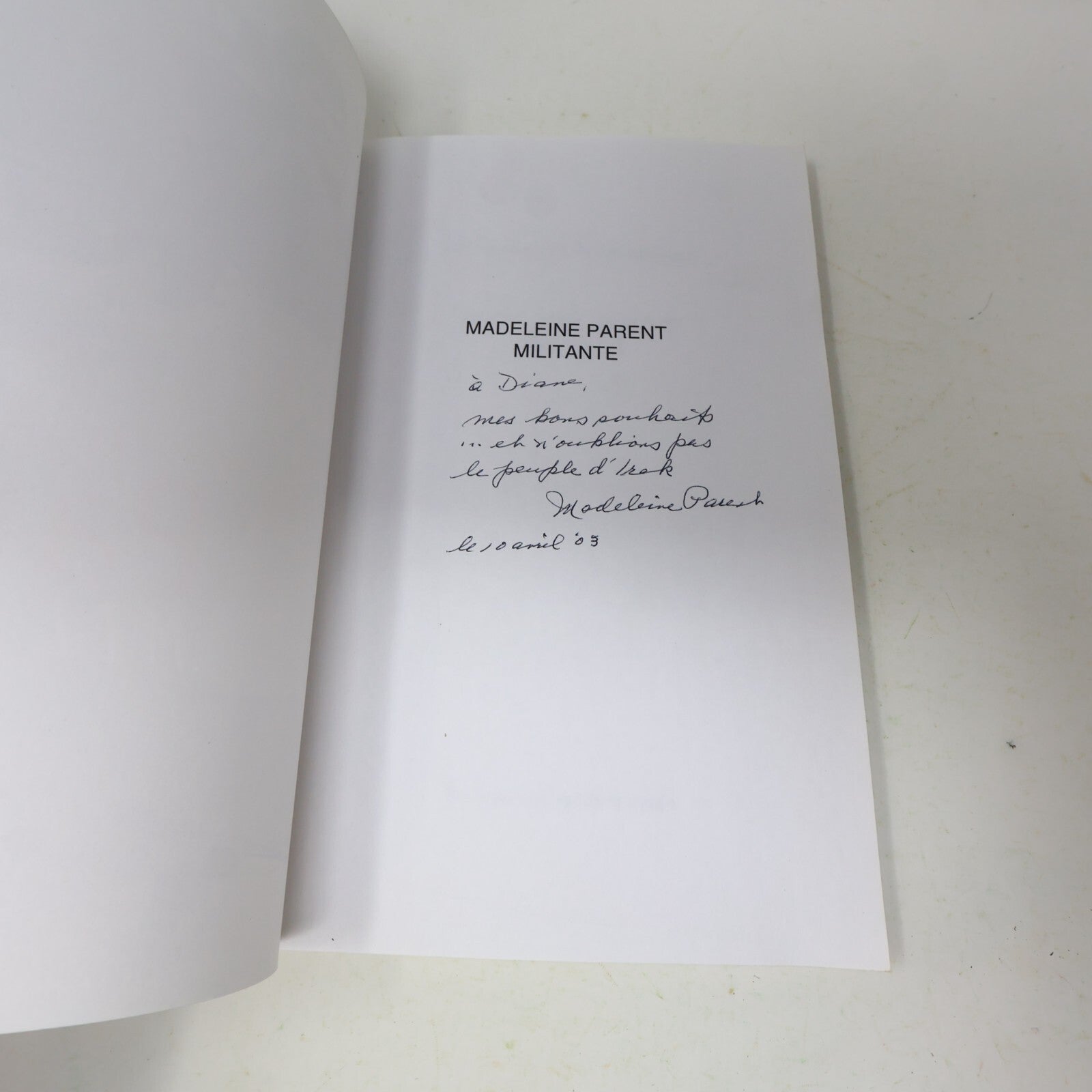 Livre Signé Madeleine Parent Militante Andrée Lévesque 2003 Remue-ménage Société