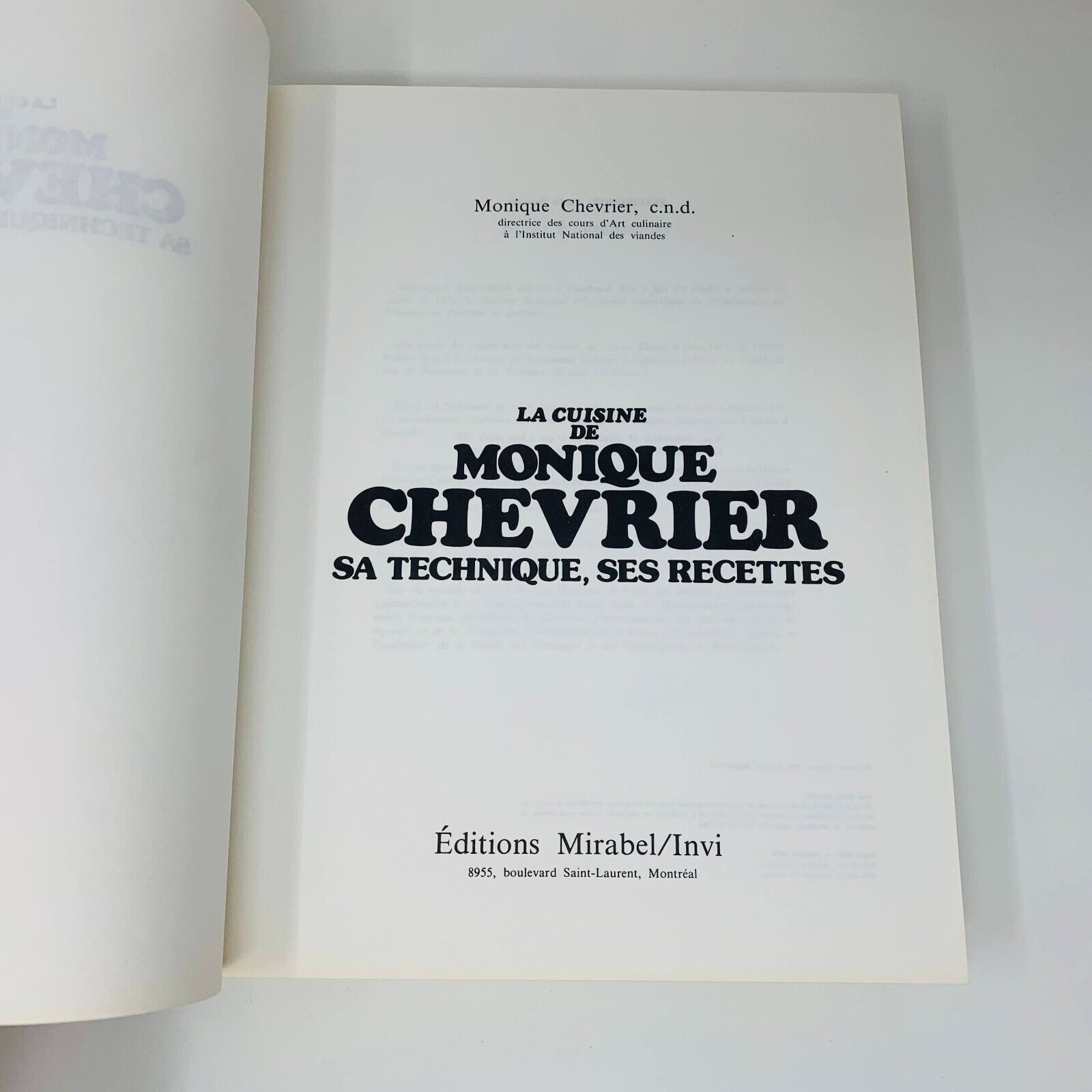 1978 La Cuisine de Monique Chevrier Sa Technique ses Recettes Livre en Français