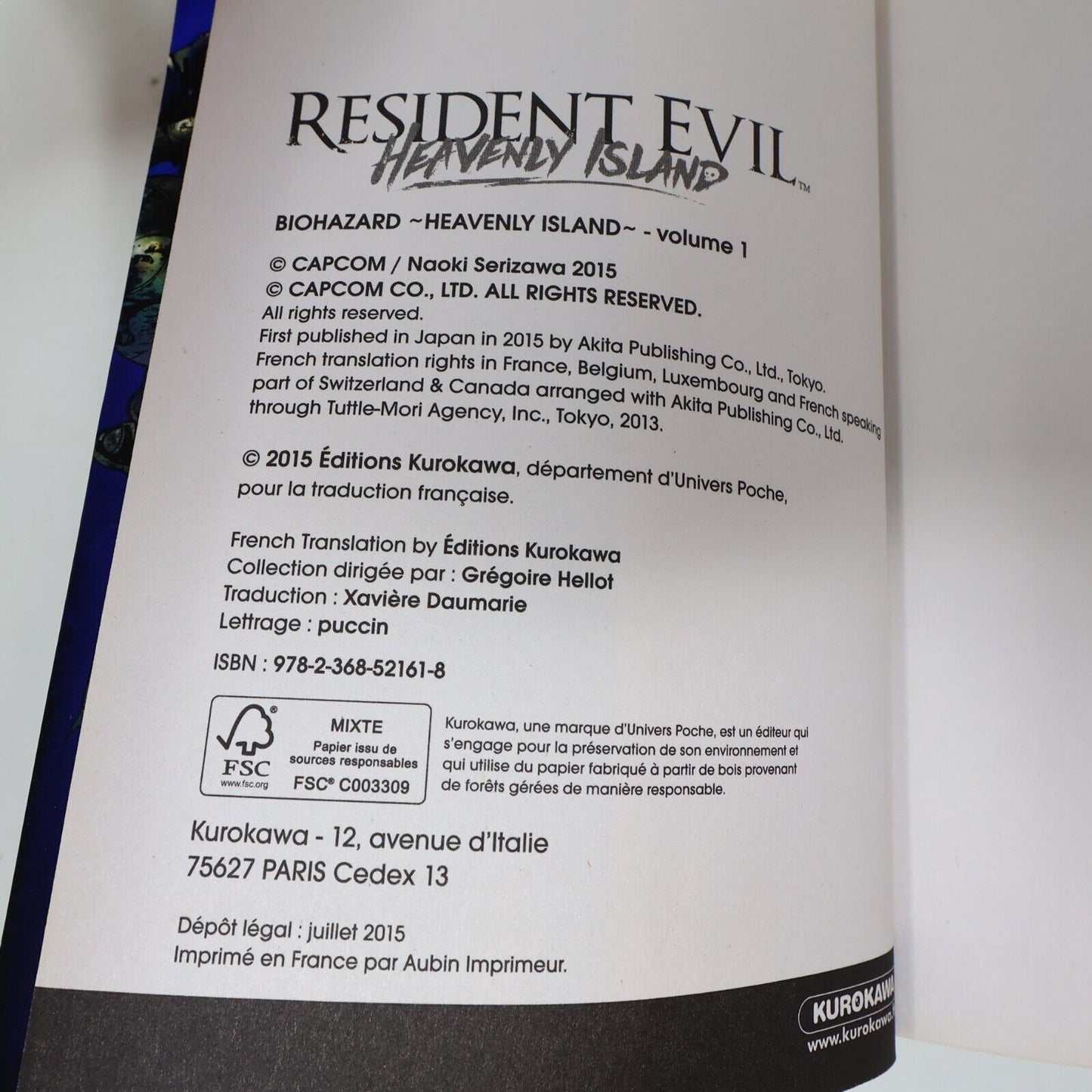 Lot 3 Mangas Resident Evil Heavenly Island #1-3 Naoki Serizawa/Capcom Français