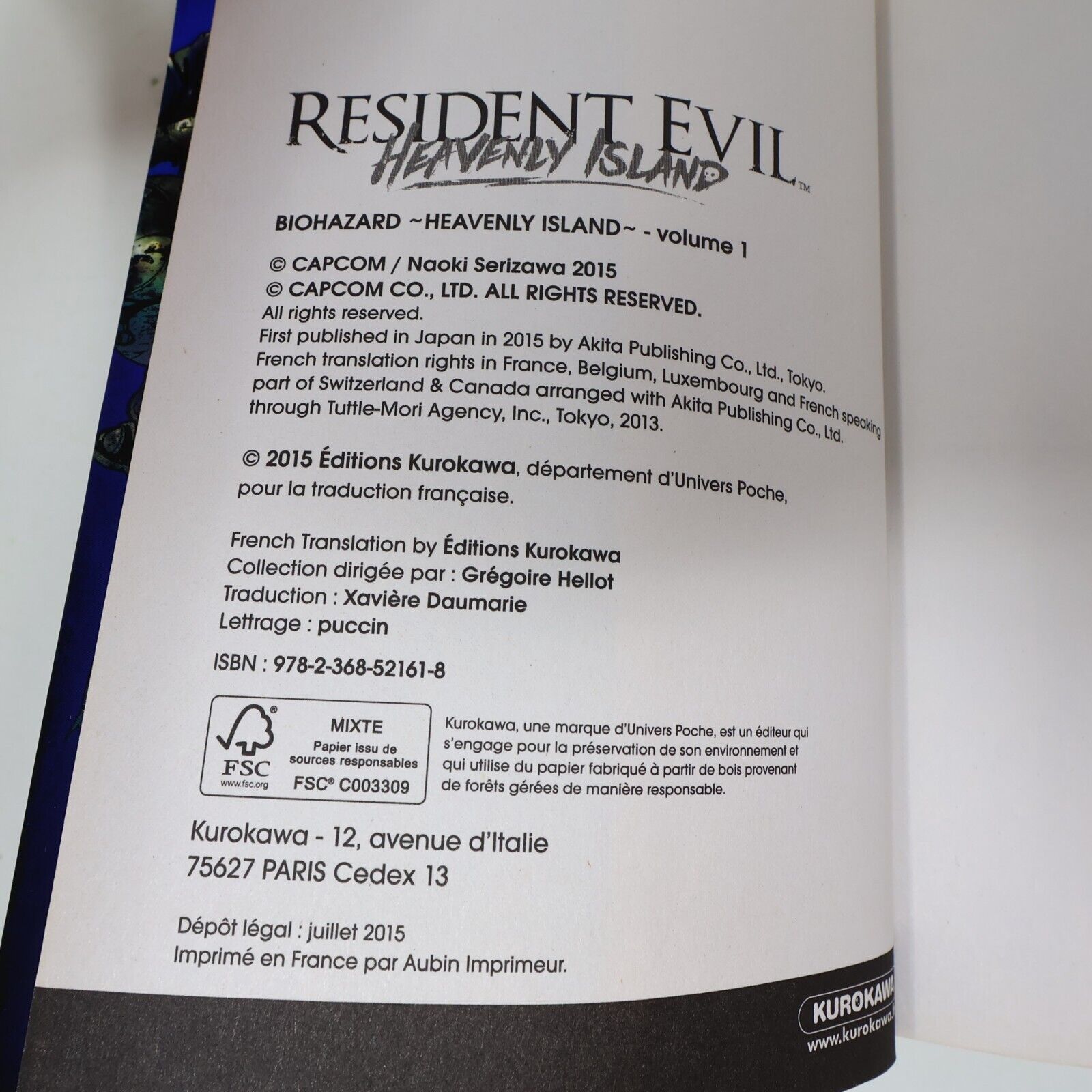 Lot 3 Mangas Resident Evil Heavenly Island #1-3 Naoki Serizawa/Capcom Français