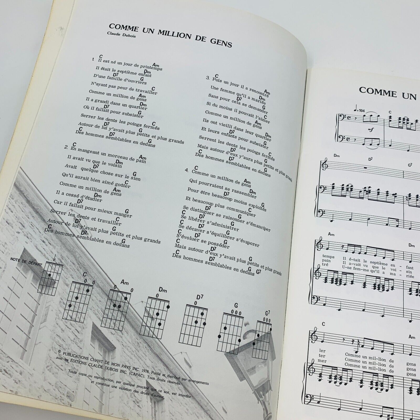 1979 Claude Dubois Partitions Songbook Chant de Mon Pays Piano Guitar Québécois