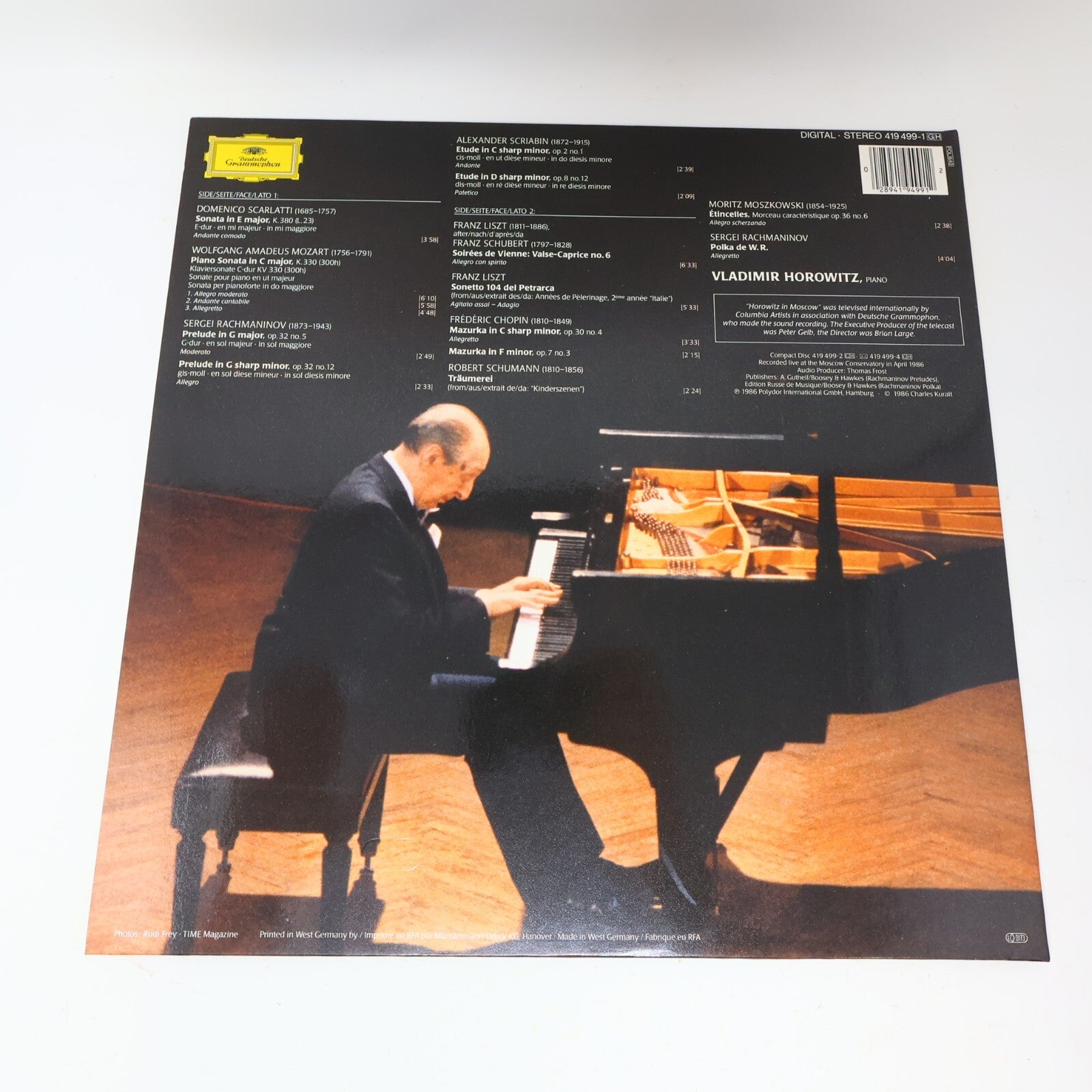 Horowitz In Moscow LP Record Vinyl 1986 Deutsche Grammophon 419 499-1 Piano