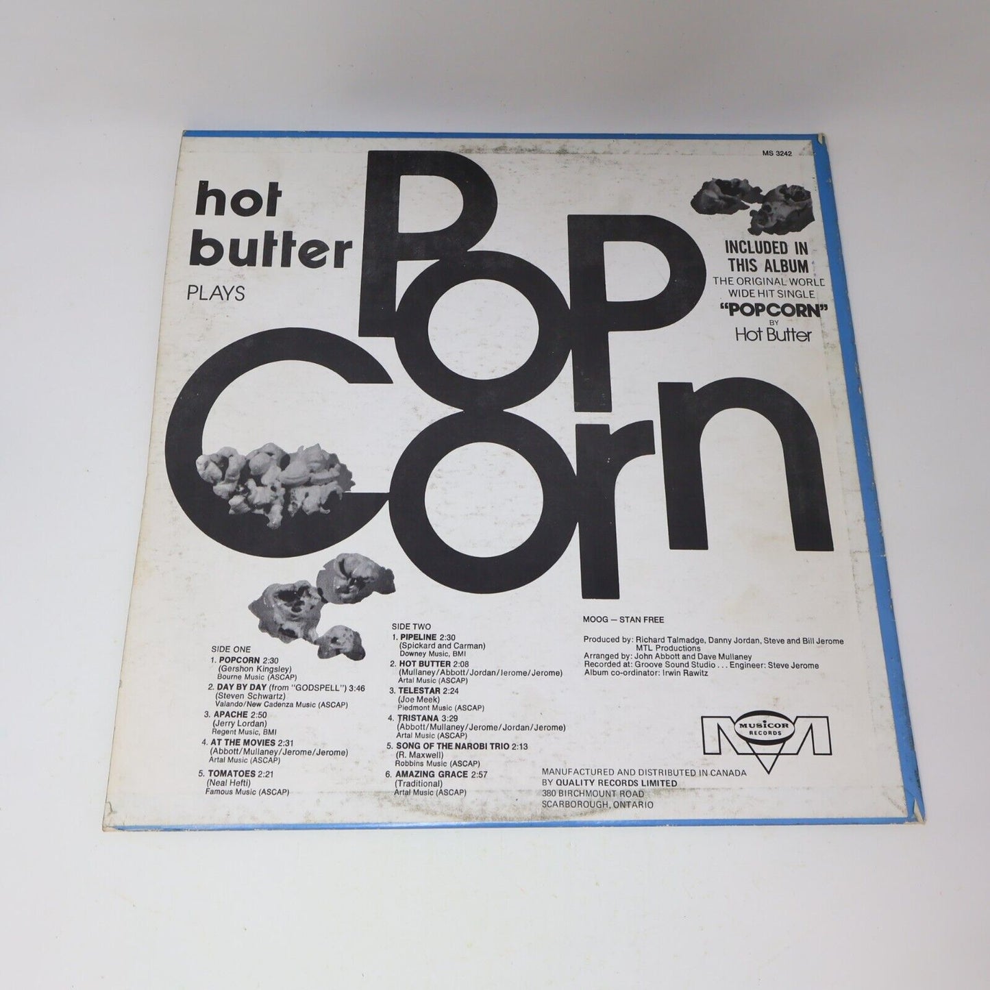 Hot Butter Popcorn LP Record Vinyl MS 3242 1972  Musicor Canada Electronic Synth