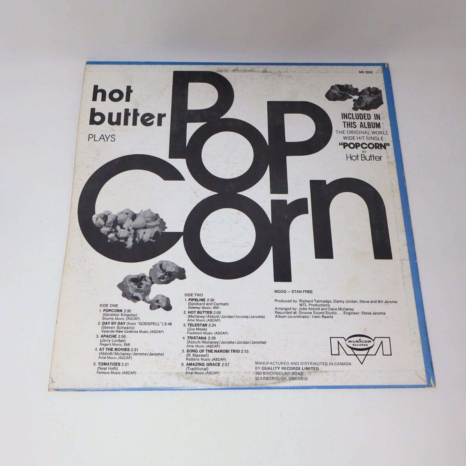 Hot Butter Popcorn LP Record Vinyl MS 3242 1972  Musicor Canada Electronic Synth