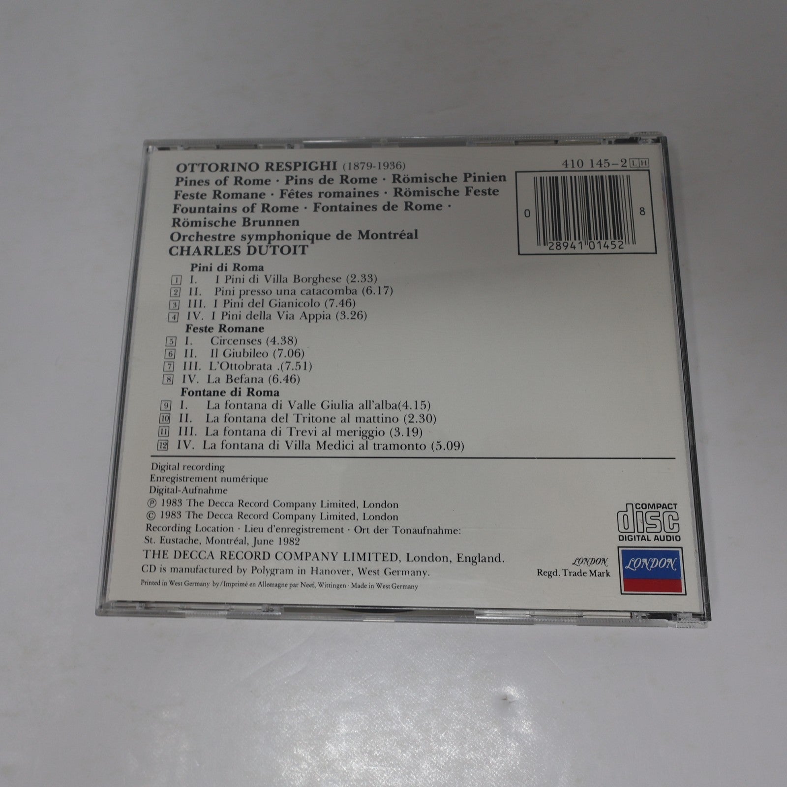 Respighi Charles Dutoit/OSM CD Pines Of Rome/Fountains Of Rome/Feste Romane 1983