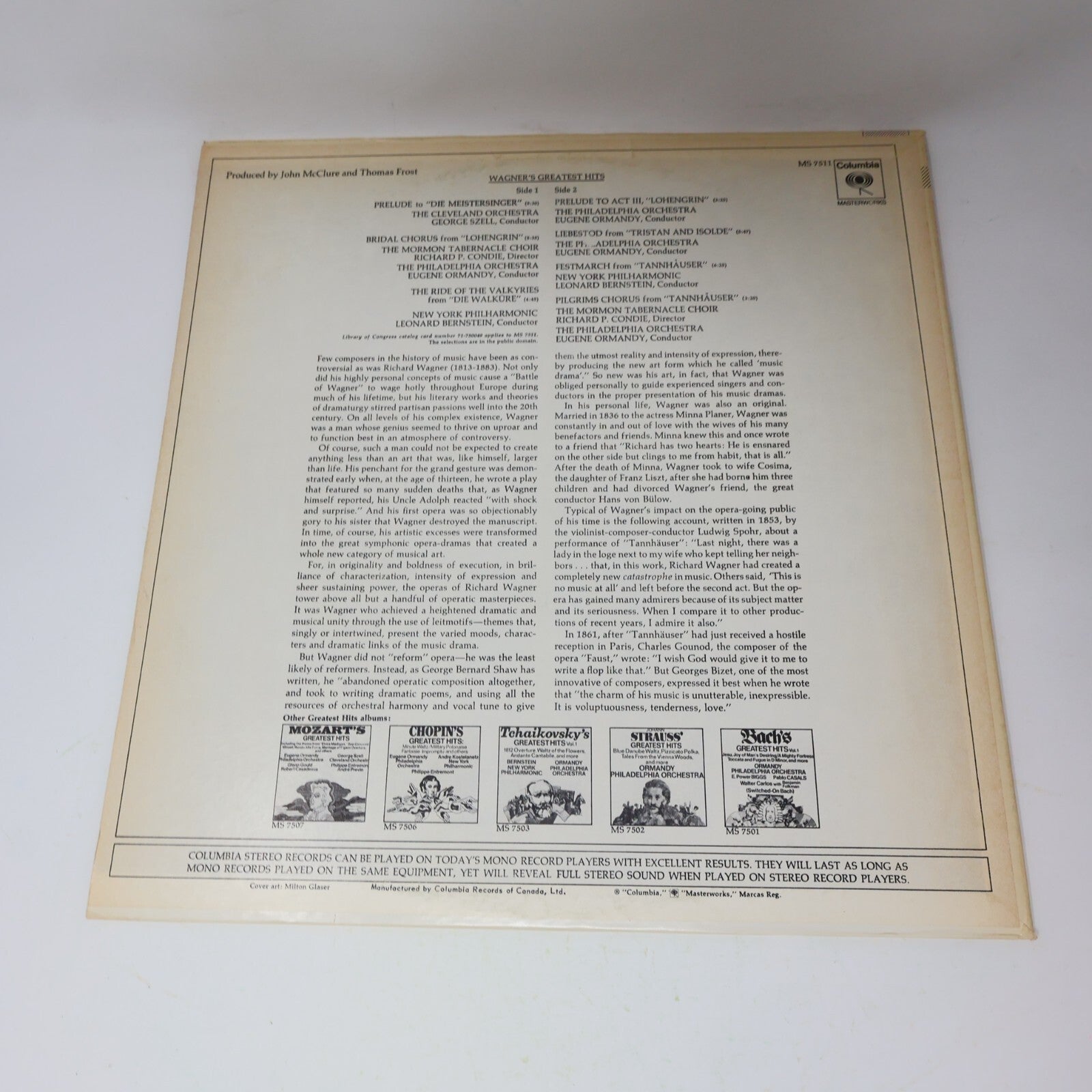 Wagner Greatest Hits Bernstein Szell Ormandy Masterworks LP Record Vinyl MS 7511