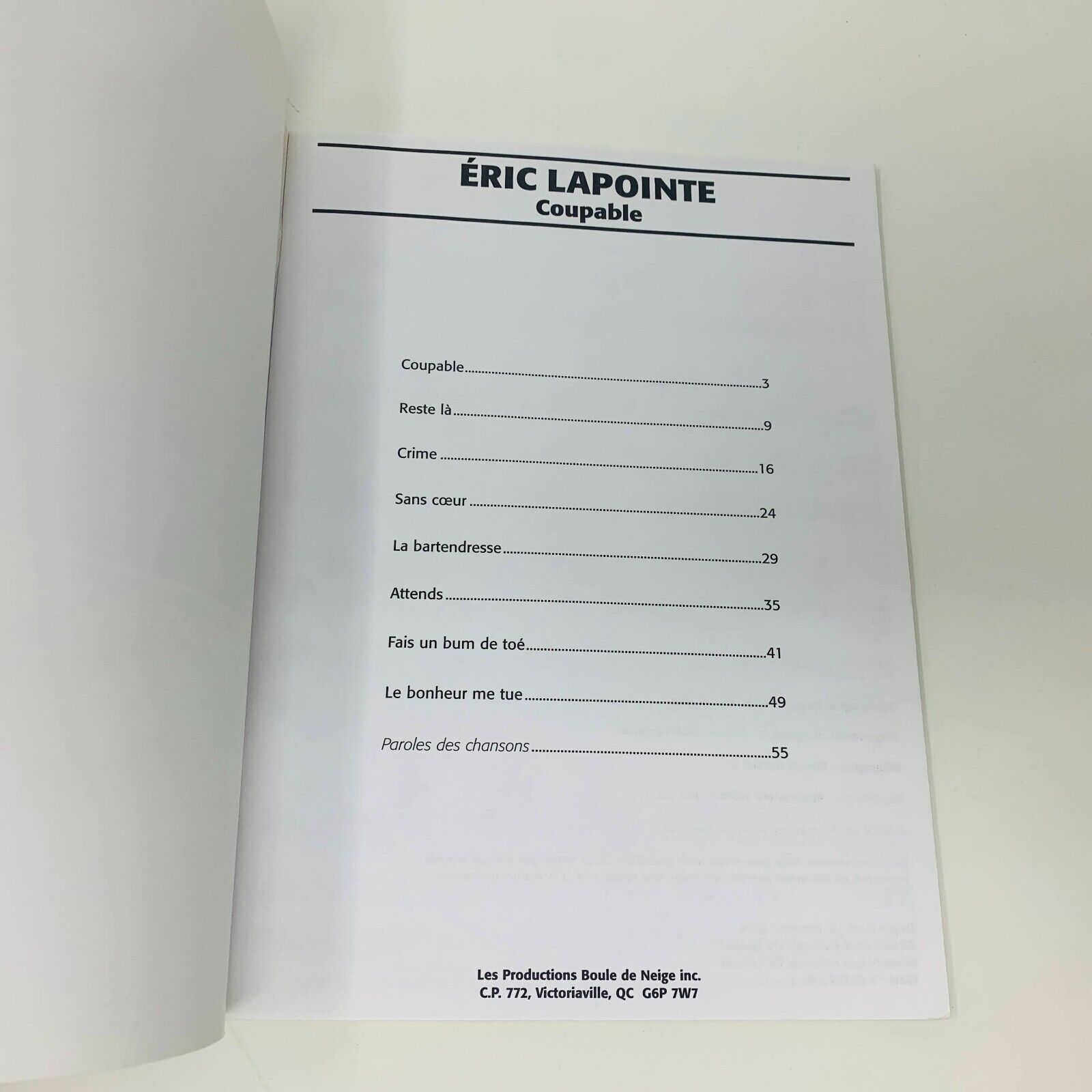 2006 Coupable Éric Lapointe Partitions Songbook Piano Guitar Français Québec