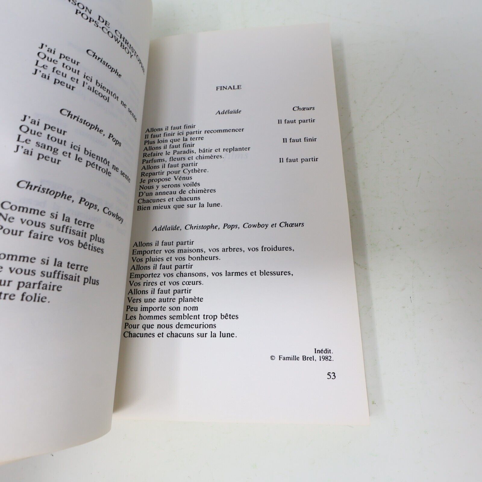 1982 Oeuvre Intégrale Jacques Brel Paroles des Chansons Robert Laffont Français