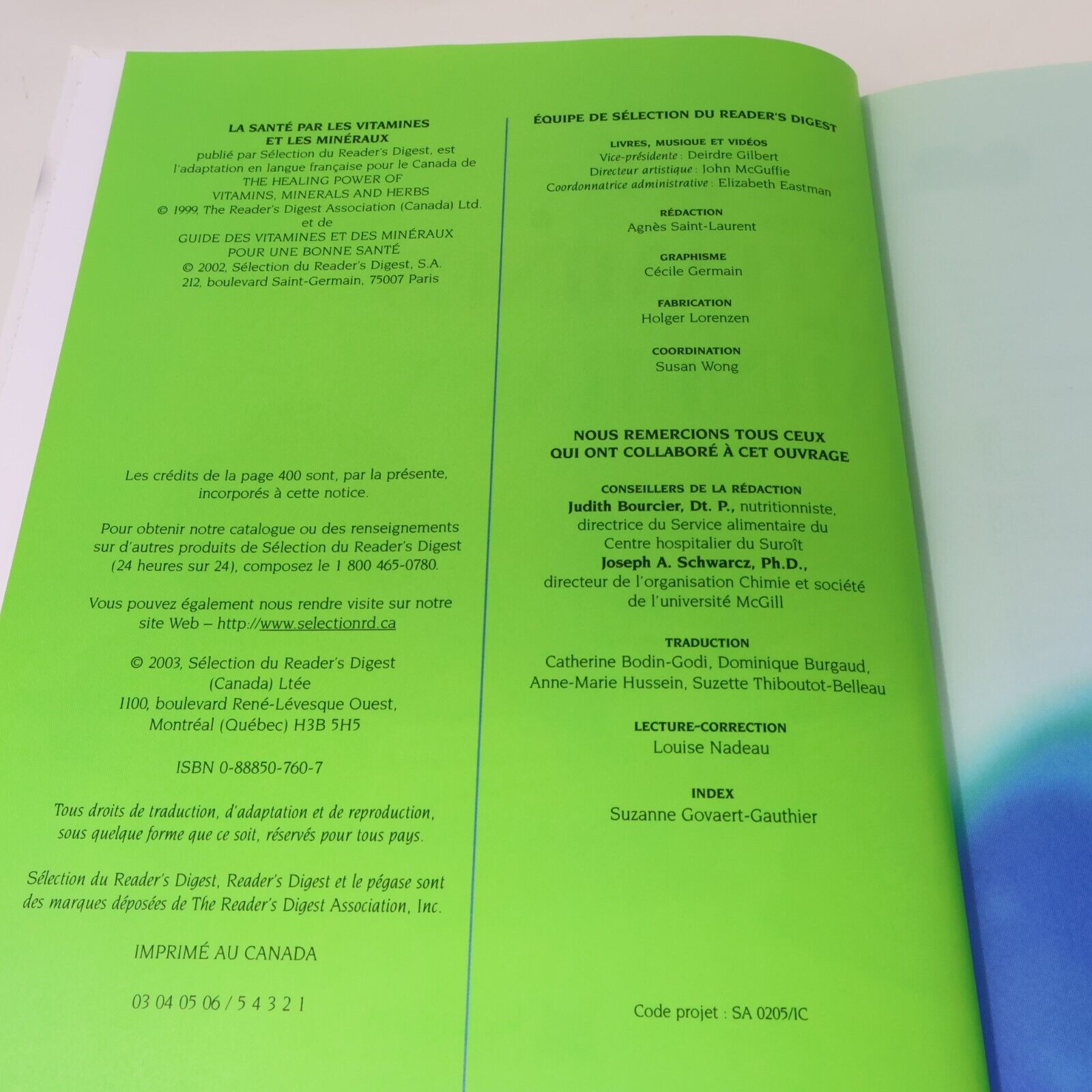 2003 La Santé par les Vitamines et les Minéraux Reader's Digest Français Livre