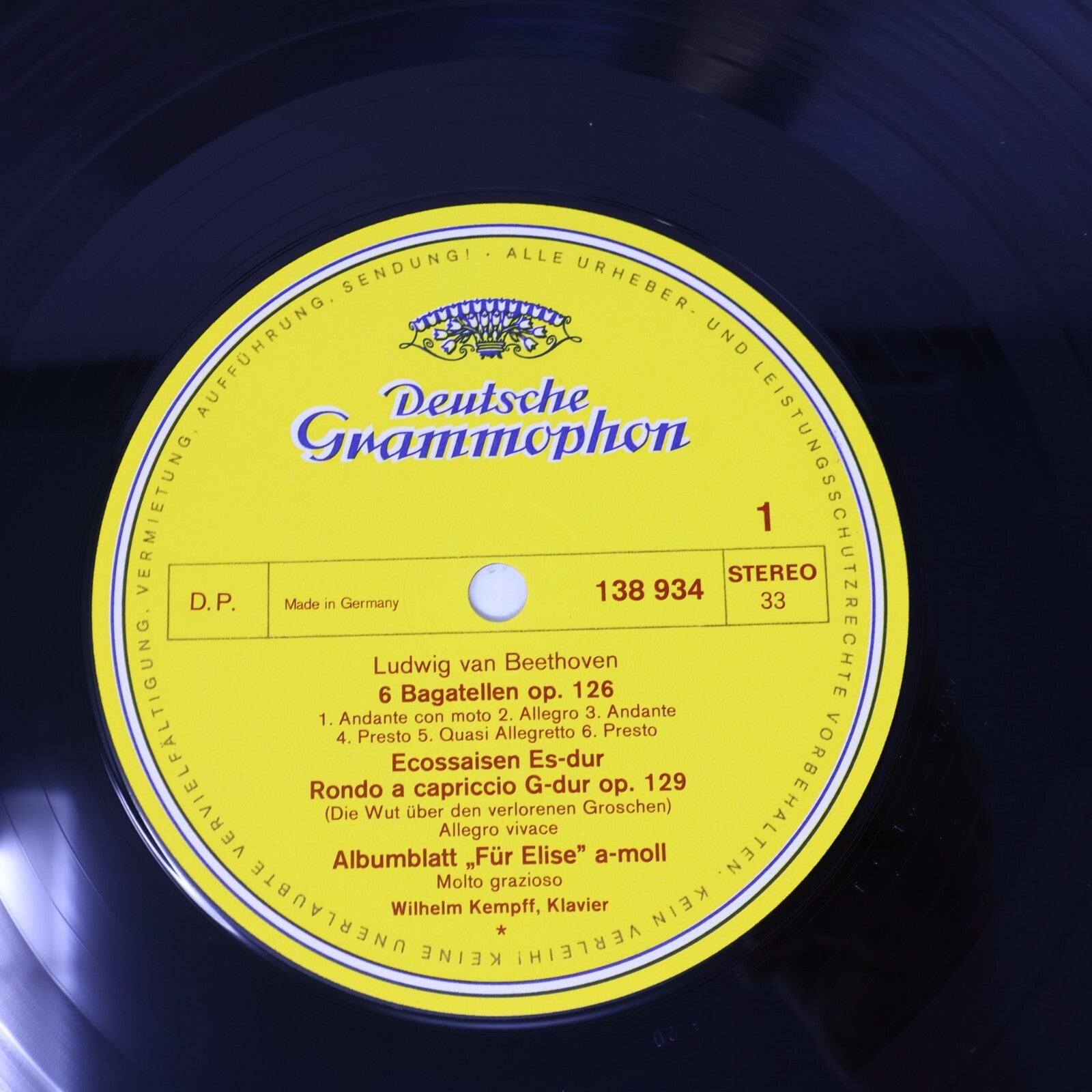 Beethoven Wilhelm Kempff Bagatelles Piano LP Record Deutsche Grammophon 138 934