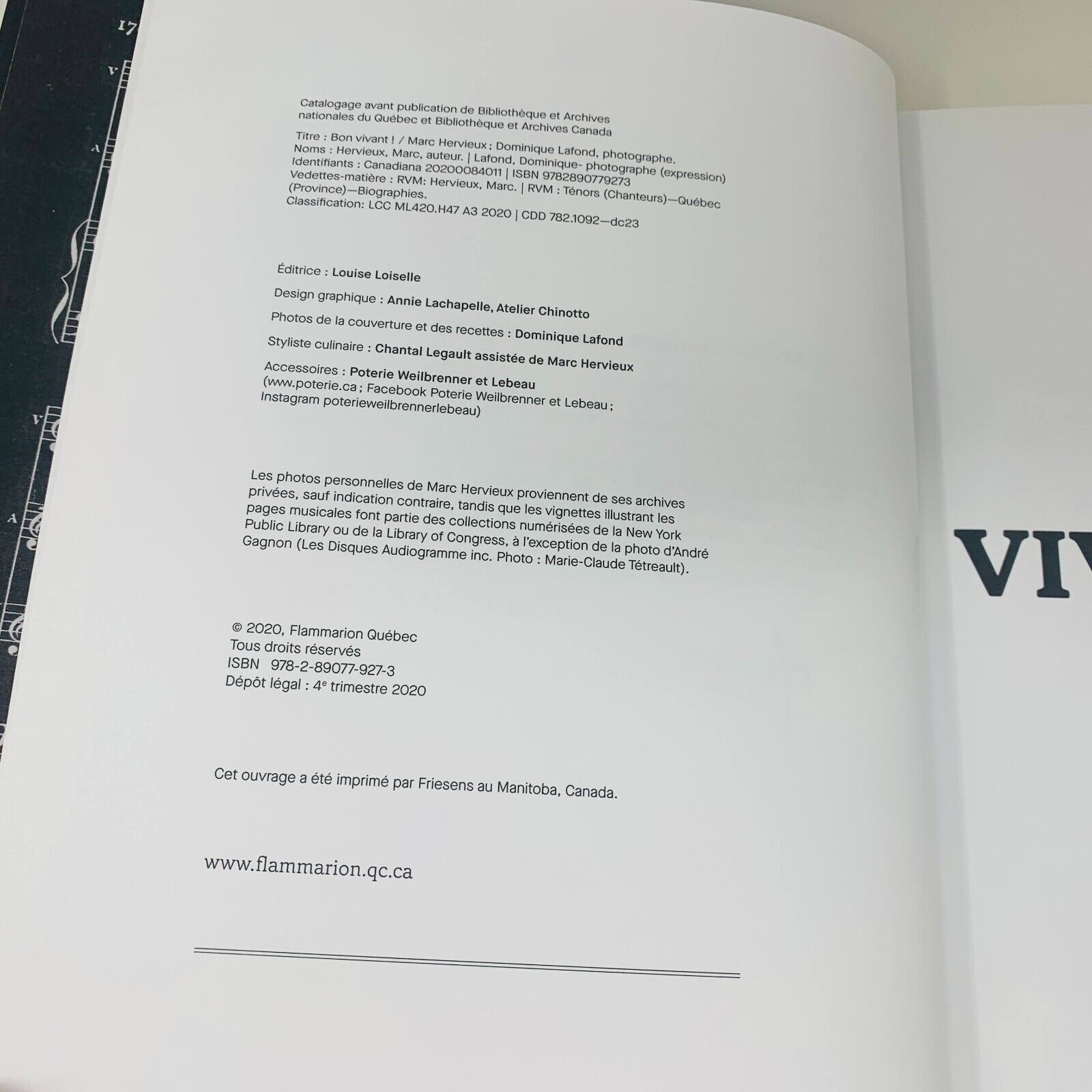 Bon Vivant! Opus 1-2 Lot Livres Biographie/Recettes de Marc Hervieux Flammarion