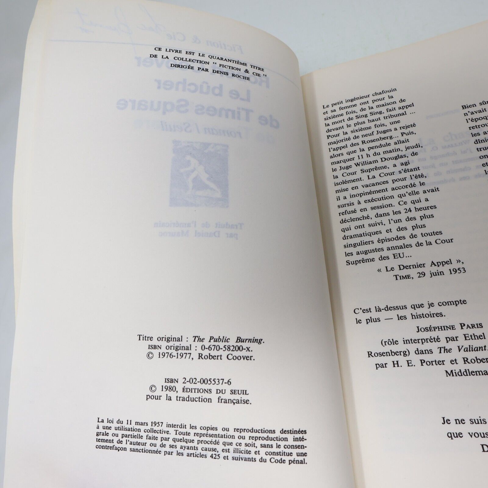 1980 Le Bûcher de Times Square Robert Coover Littérature Américaine Seuil Livre
