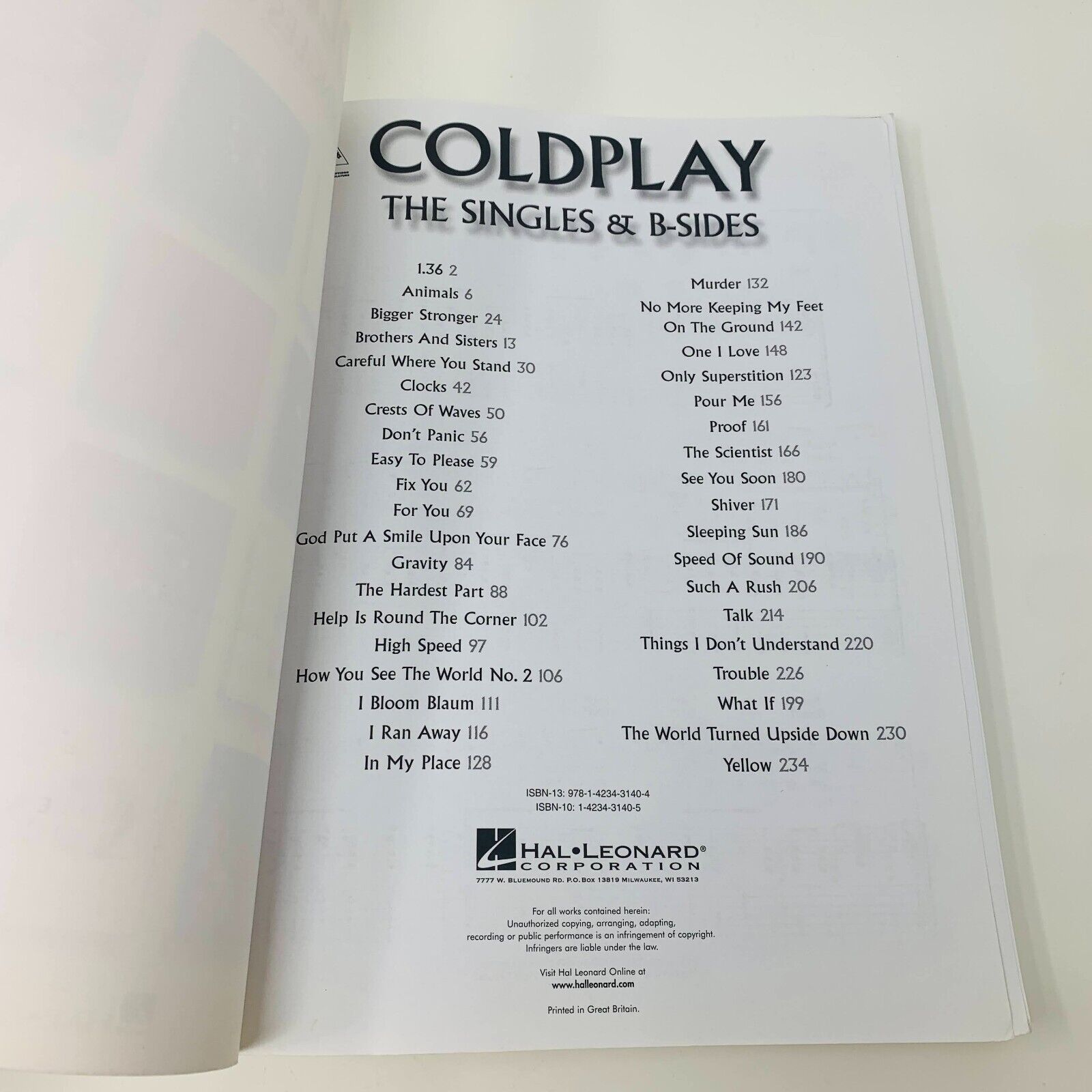 c2010 Coldplay The Singles & B-Sides Hal Leonard Songbook Guitar Paperback Music