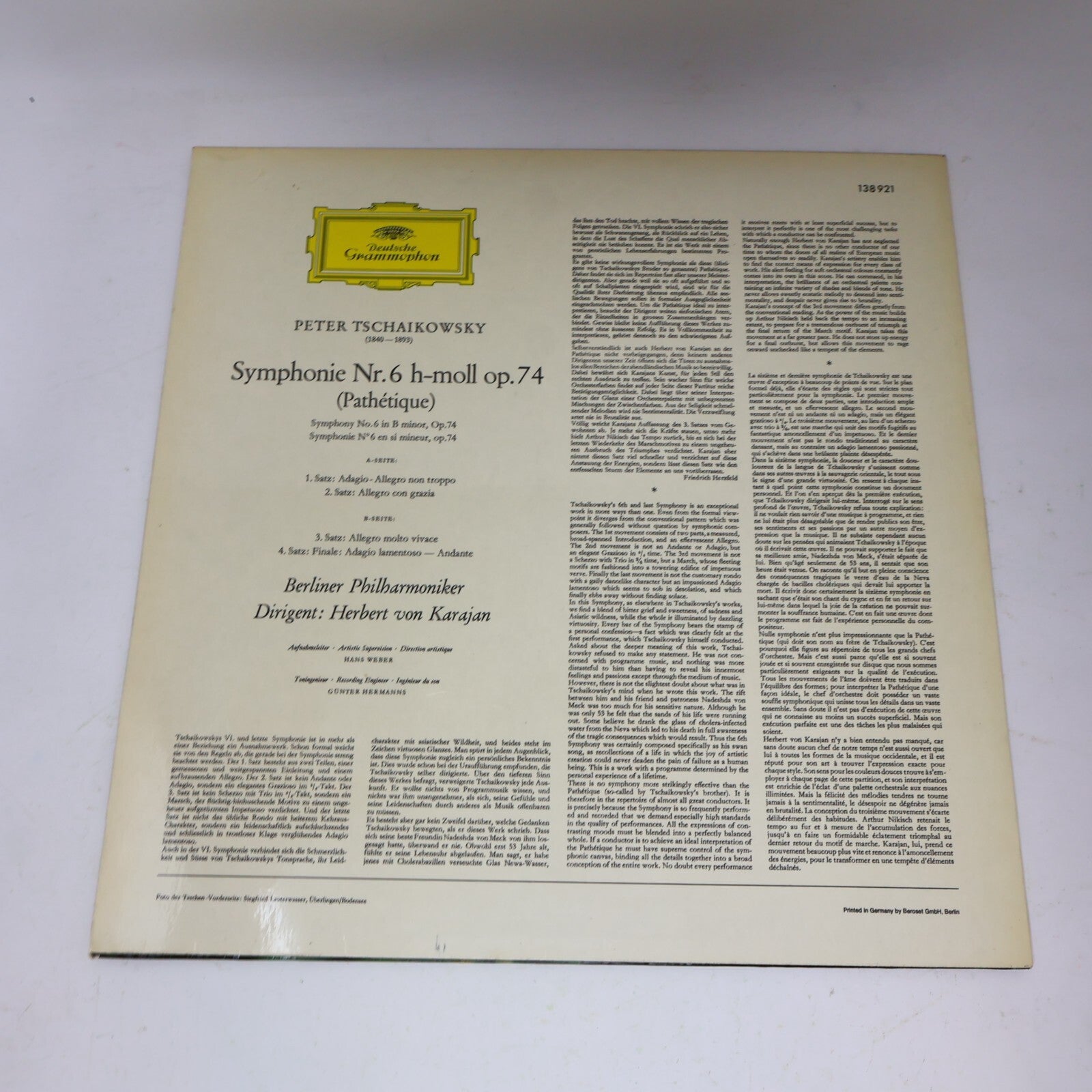 Tschaikowksy Symphonie Nr.6 h-moll Pathétique Herbert von Karajan Record 138 921