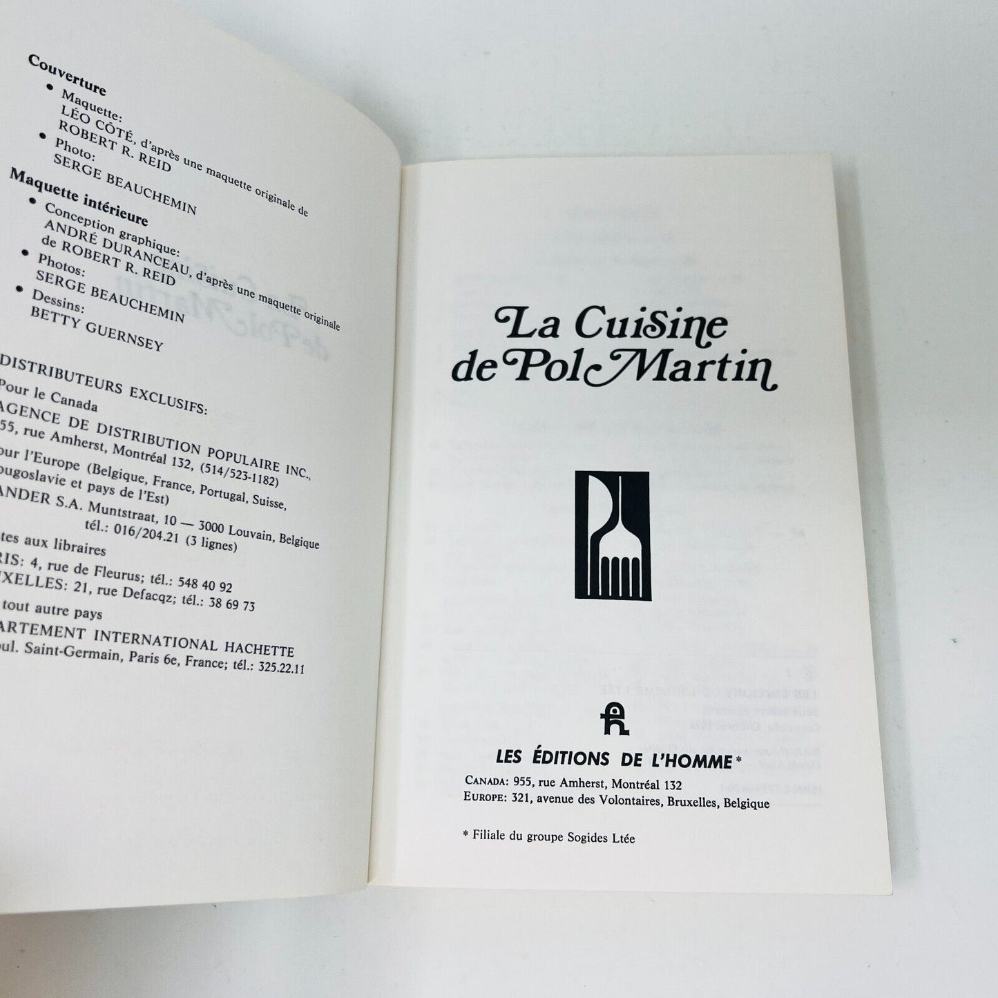 1974 La Cuisine de Pol Martin Livre de Recettes en Français Éditions de l'Homme