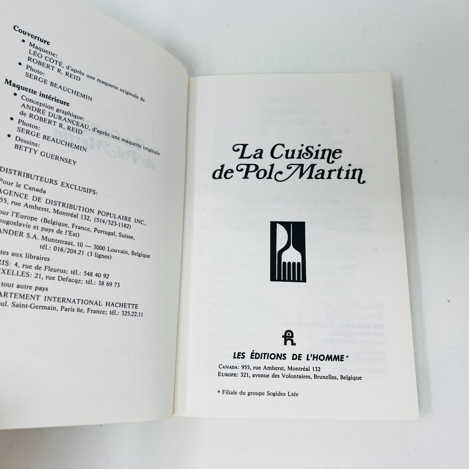 1974 La Cuisine de Pol Martin Livre de Recettes en Français Éditions de l'Homme