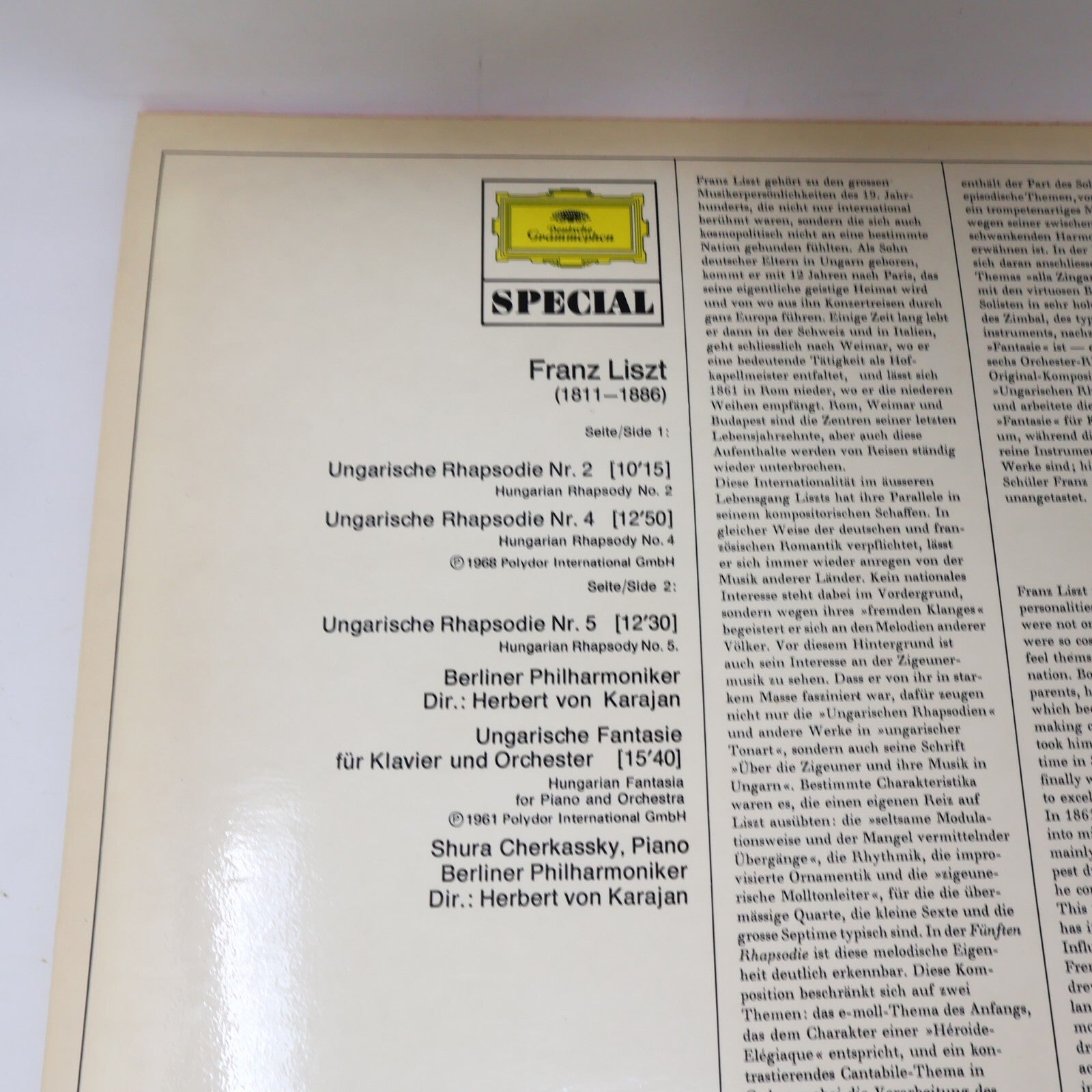 Liszt Fireworks von Karajan Cherkassky Berlin Philharmonic LP Record 2530 788
