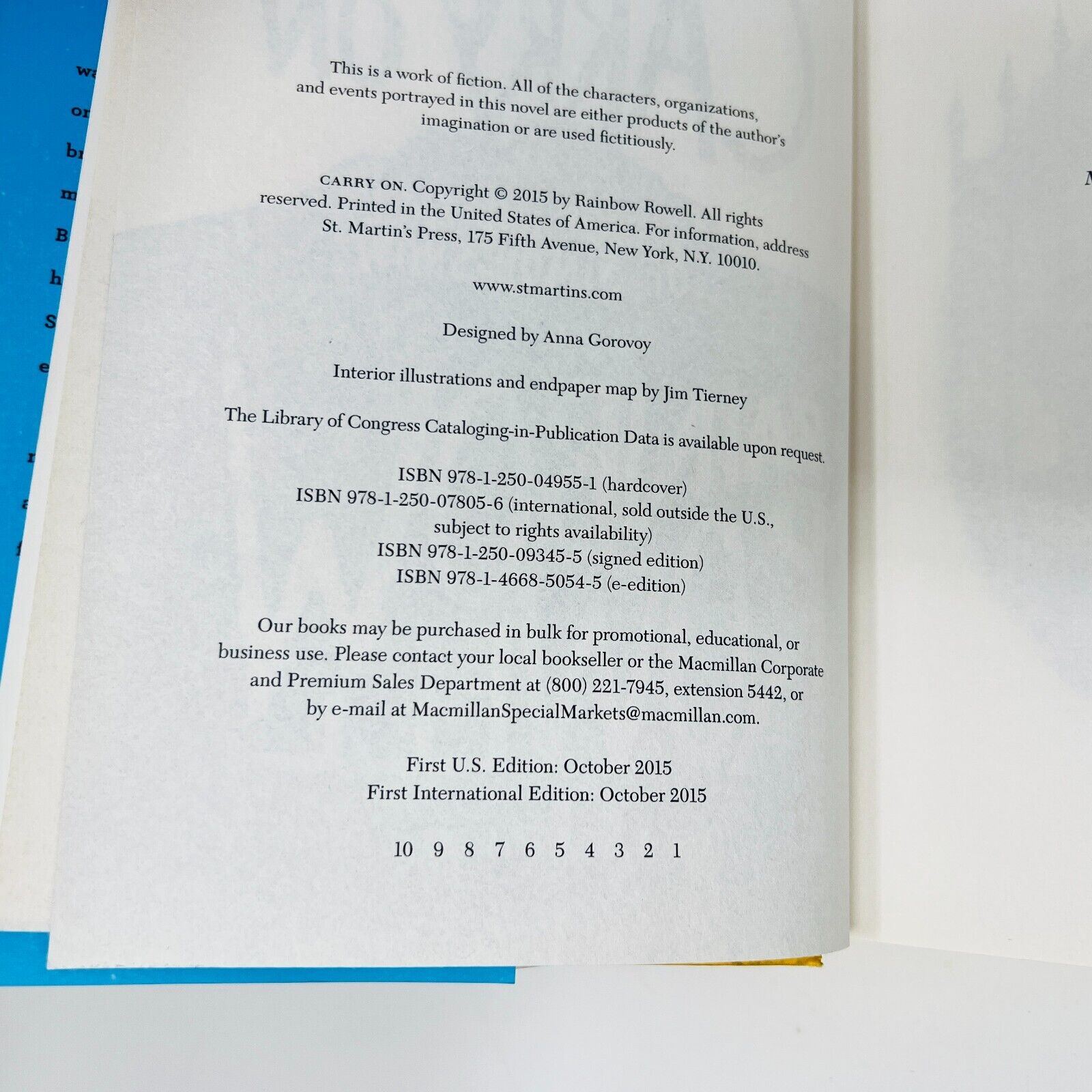 2015 Carry On by Rainbow Rowell Signed First Edition/Print Hardcover Dust Jacket
