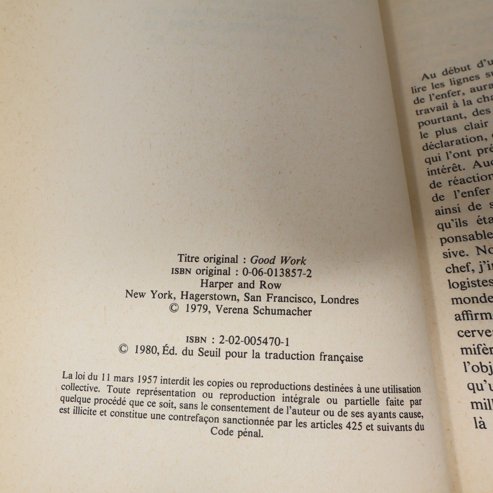 1980 Good Work Ernst Friedrich Schumacher Seuil Société Affaires Français Livre