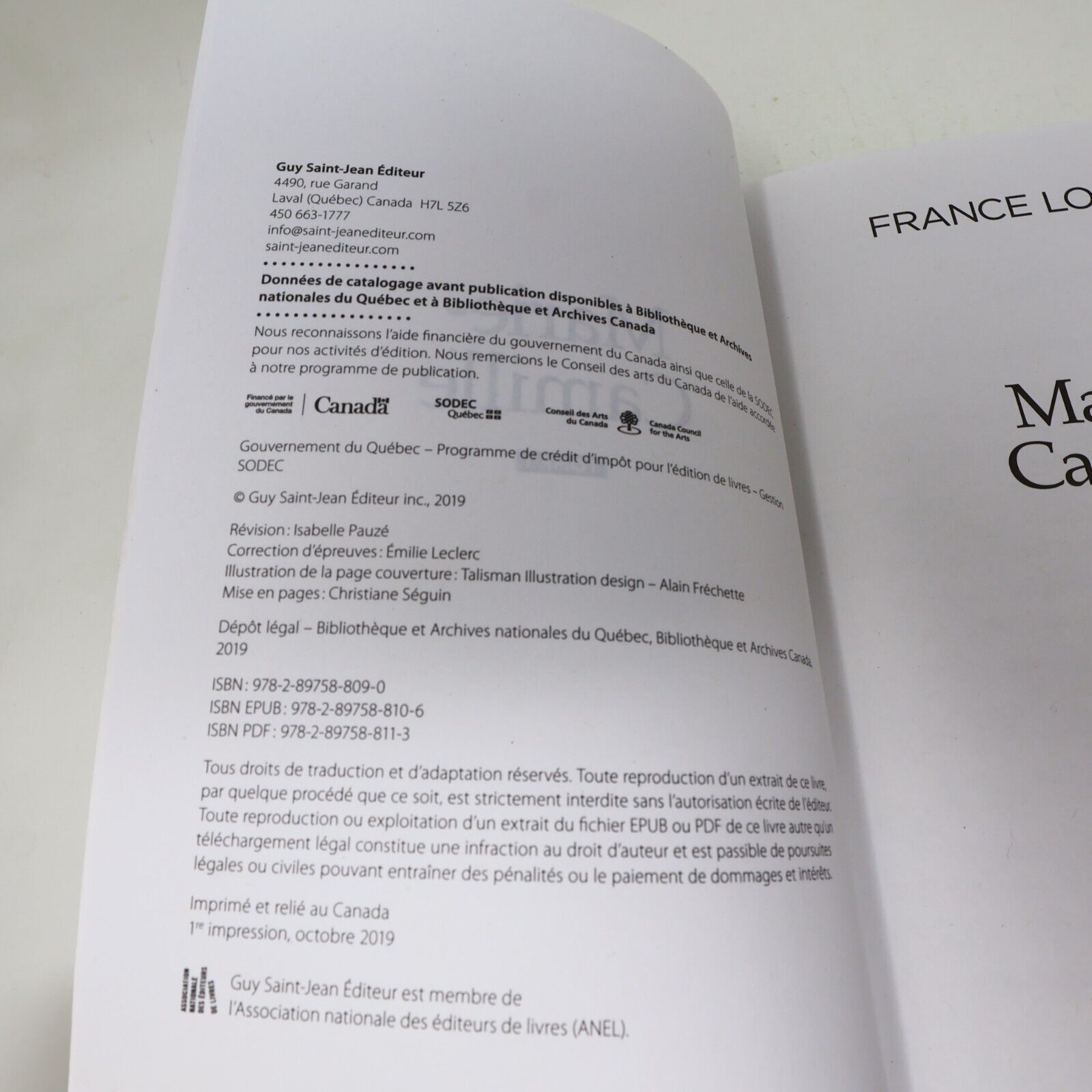 2019 Marie-Camille Tome 1 France Lorrain Roman Historique Québec Guy Saint-Jean