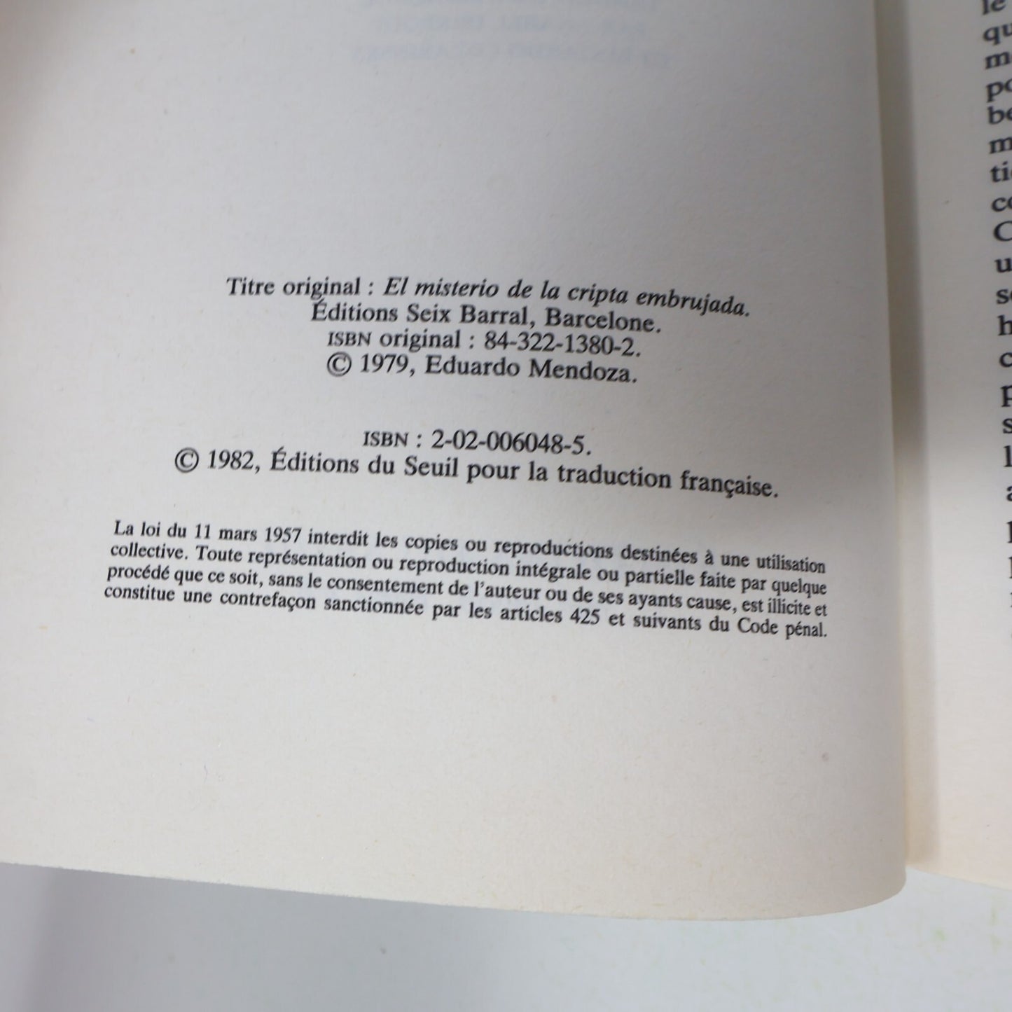 Eduardo Mendoza Lot 2 Livres Le Mystère de la Crypte Ensorcelée/Comédie Légère