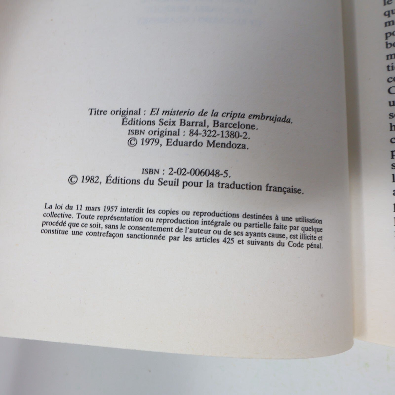 Eduardo Mendoza Lot 2 Livres Le Mystère de la Crypte Ensorcelée/Comédie Légère