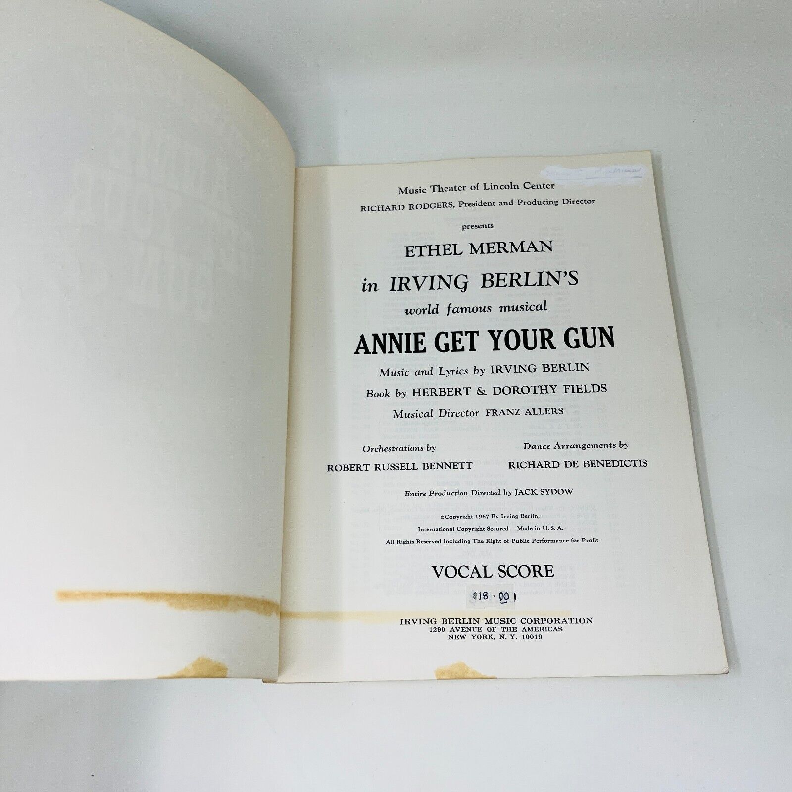 1967 Annie Get Your Gun Irving Berlin Vocal Score Herbert & Dorothy Fields PB