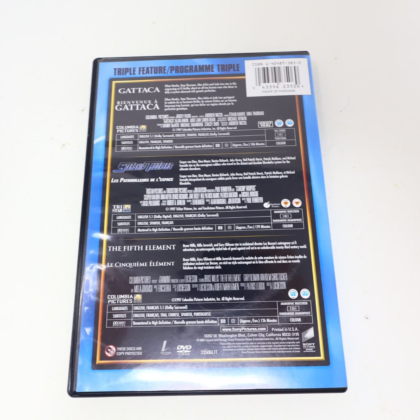 Gattaca/Starship Troopers/Fifth Element Triple Feature DVD Science-Fiction Set