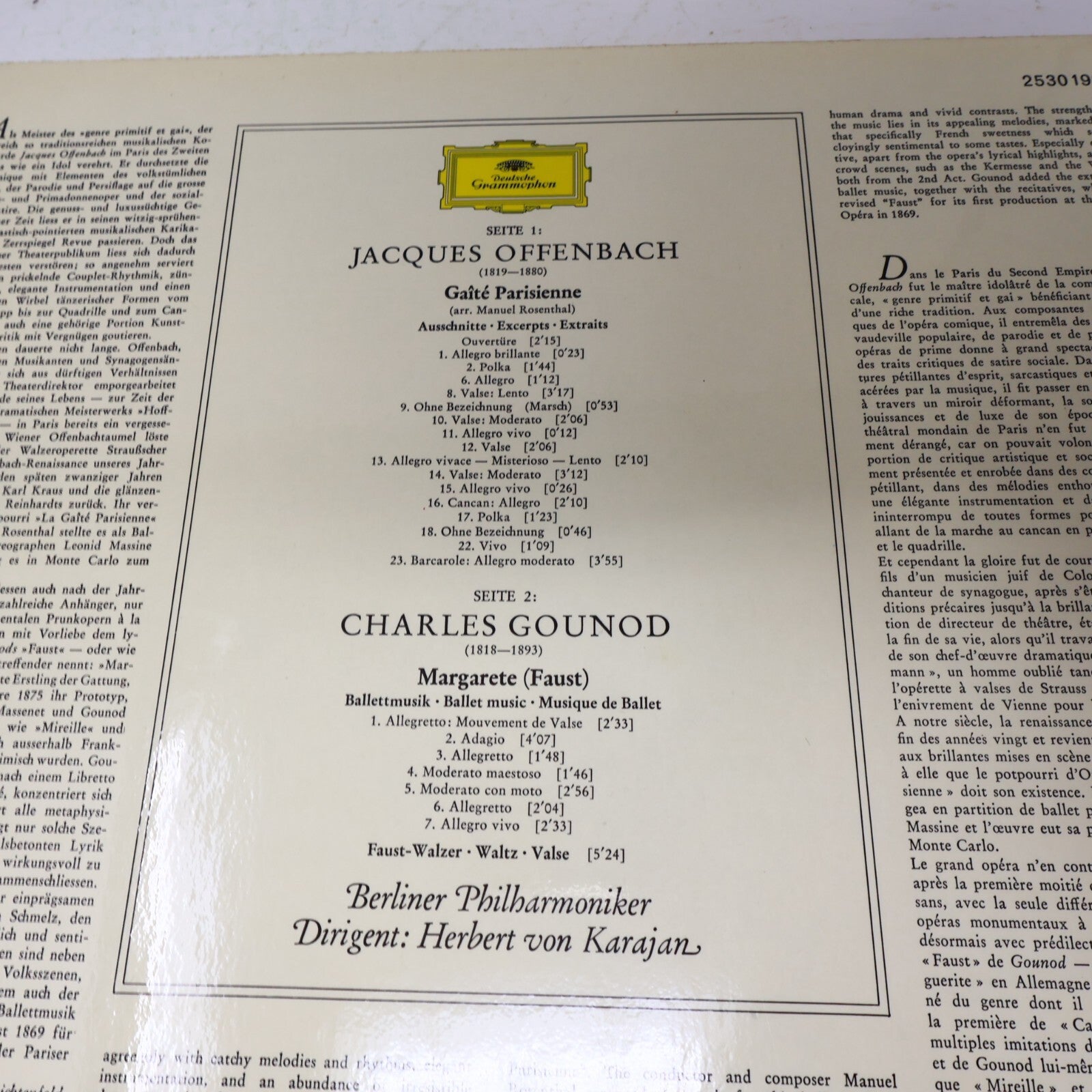 Von Karajan Offenbach Gounod Gaîté Parisienne Ballettmusik Und Record 2530 199