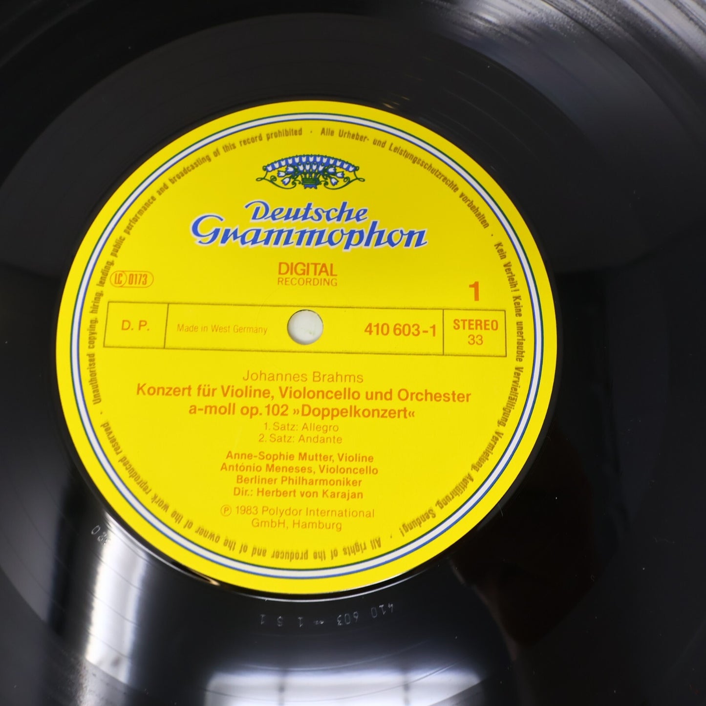 Herbert von Karajan Brahms Mutter Meneses Double Concerto LP Record 410 603-1