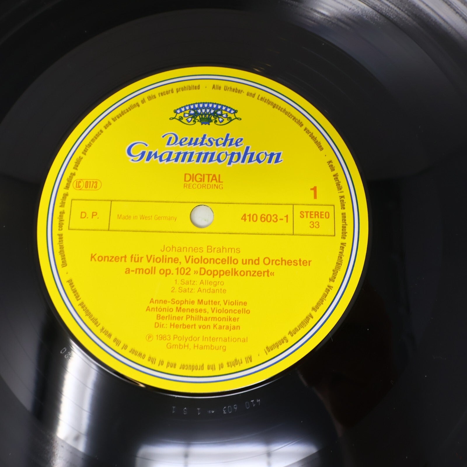 Herbert von Karajan Brahms Mutter Meneses Double Concerto LP Record 410 603-1