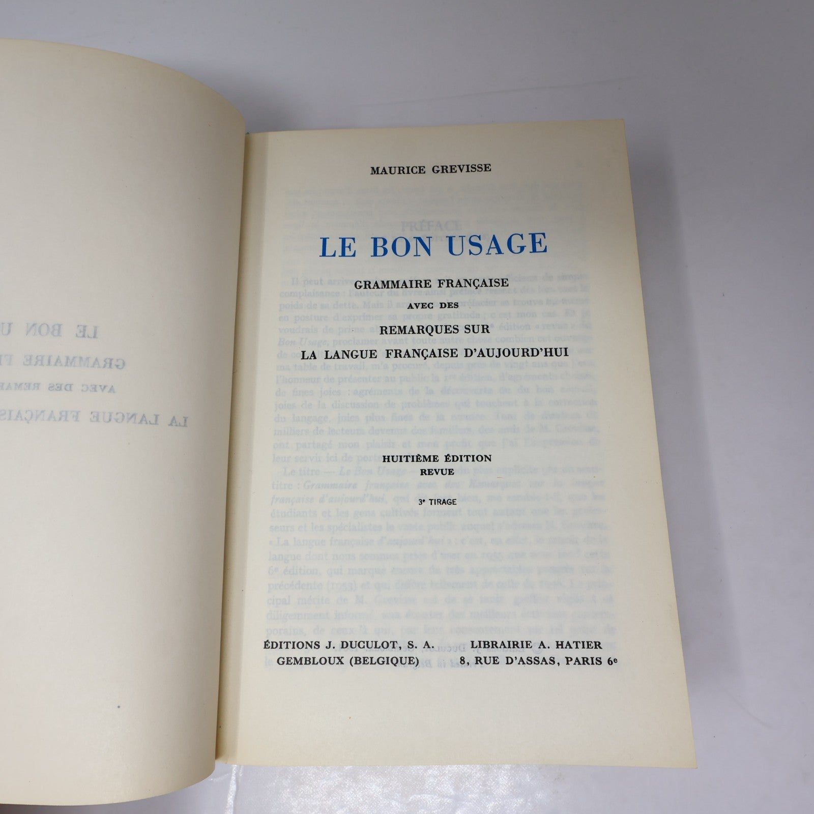 Le Bon Usage Maurice Grevisse Duculot 1964 HC Français French Éducation Langue